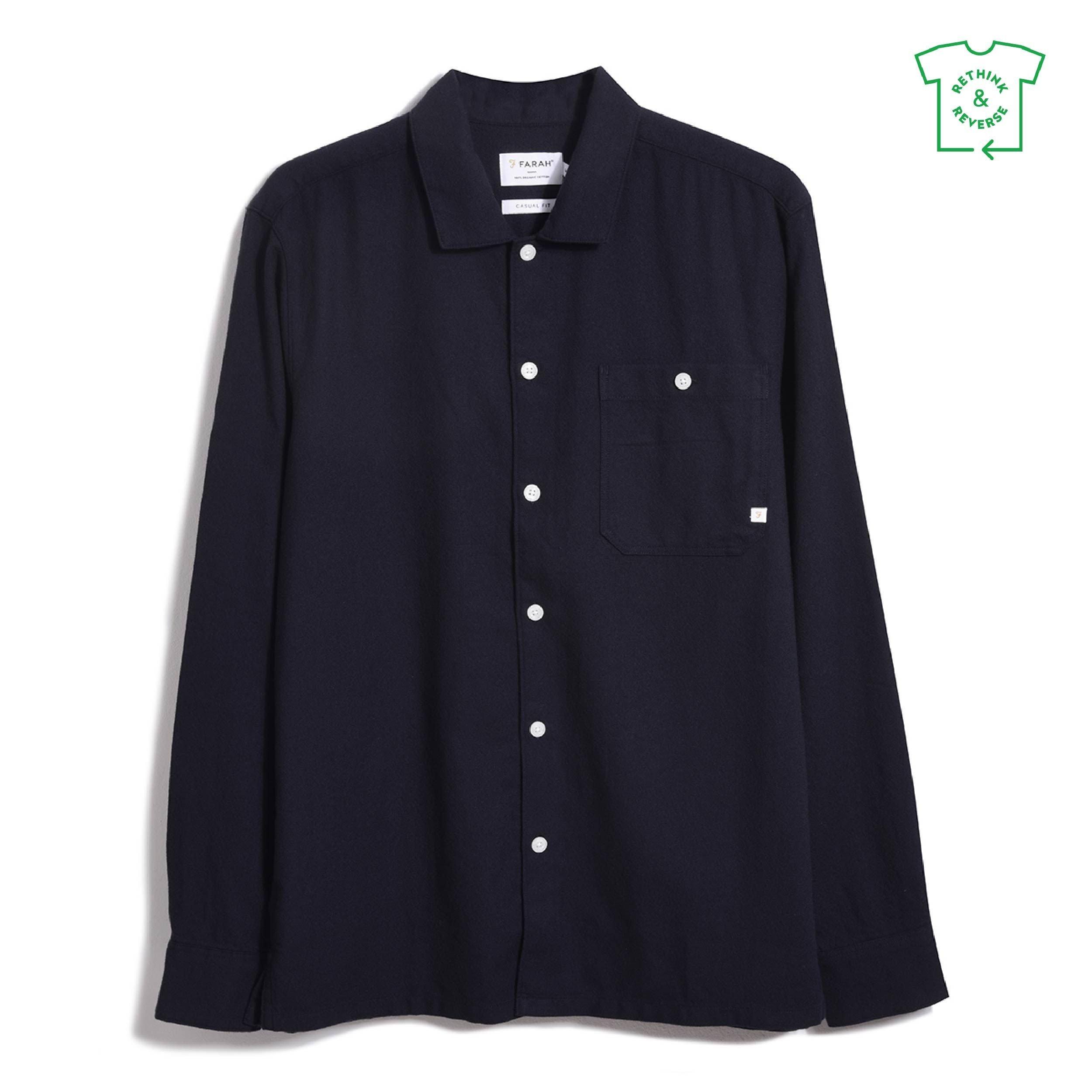 Farah Men's Campbell Long-Sleeve Oxford Shirt - True Navy - Small