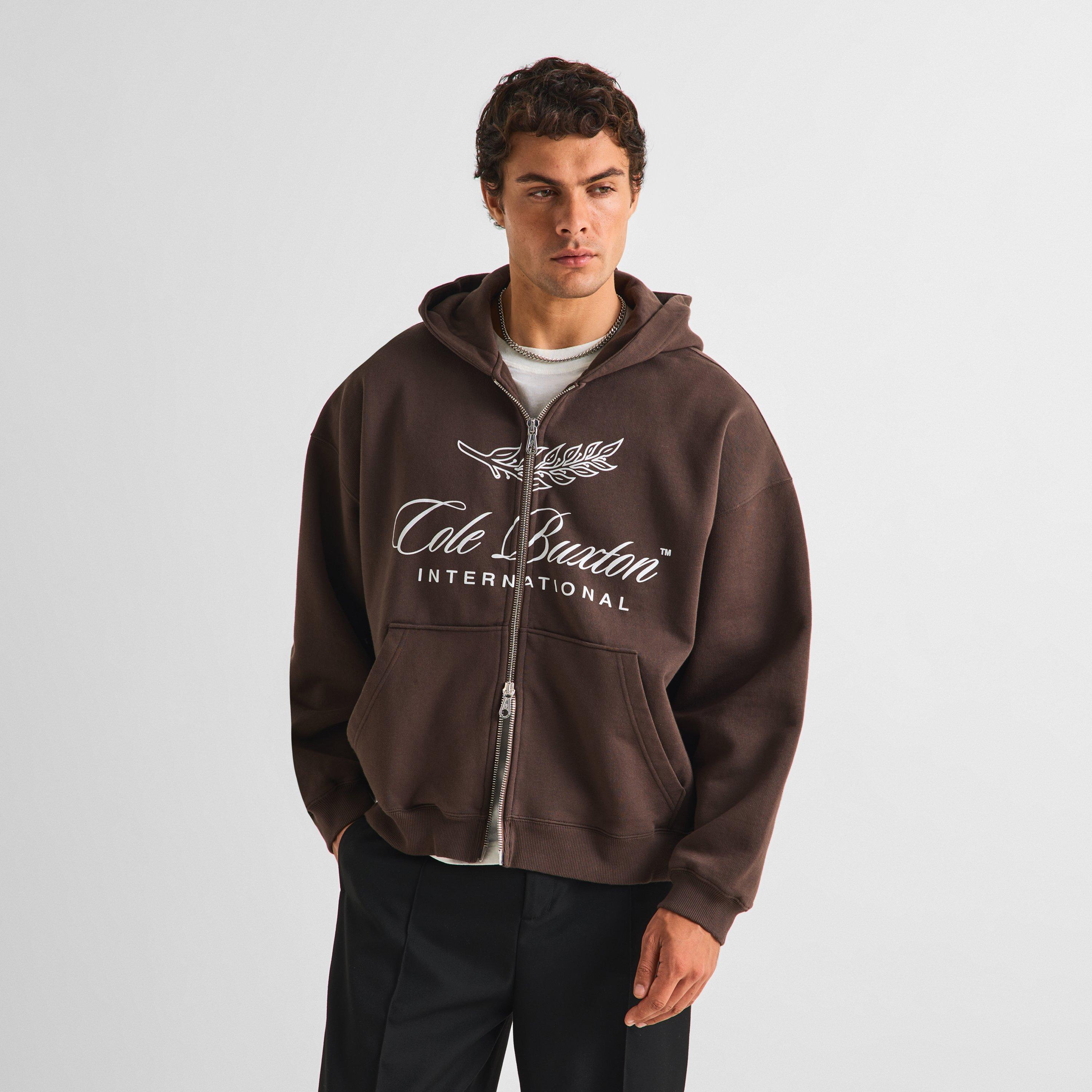 Brown - Cole Buxton - Men's Logo Cotton International Zipped Hoodie - 3