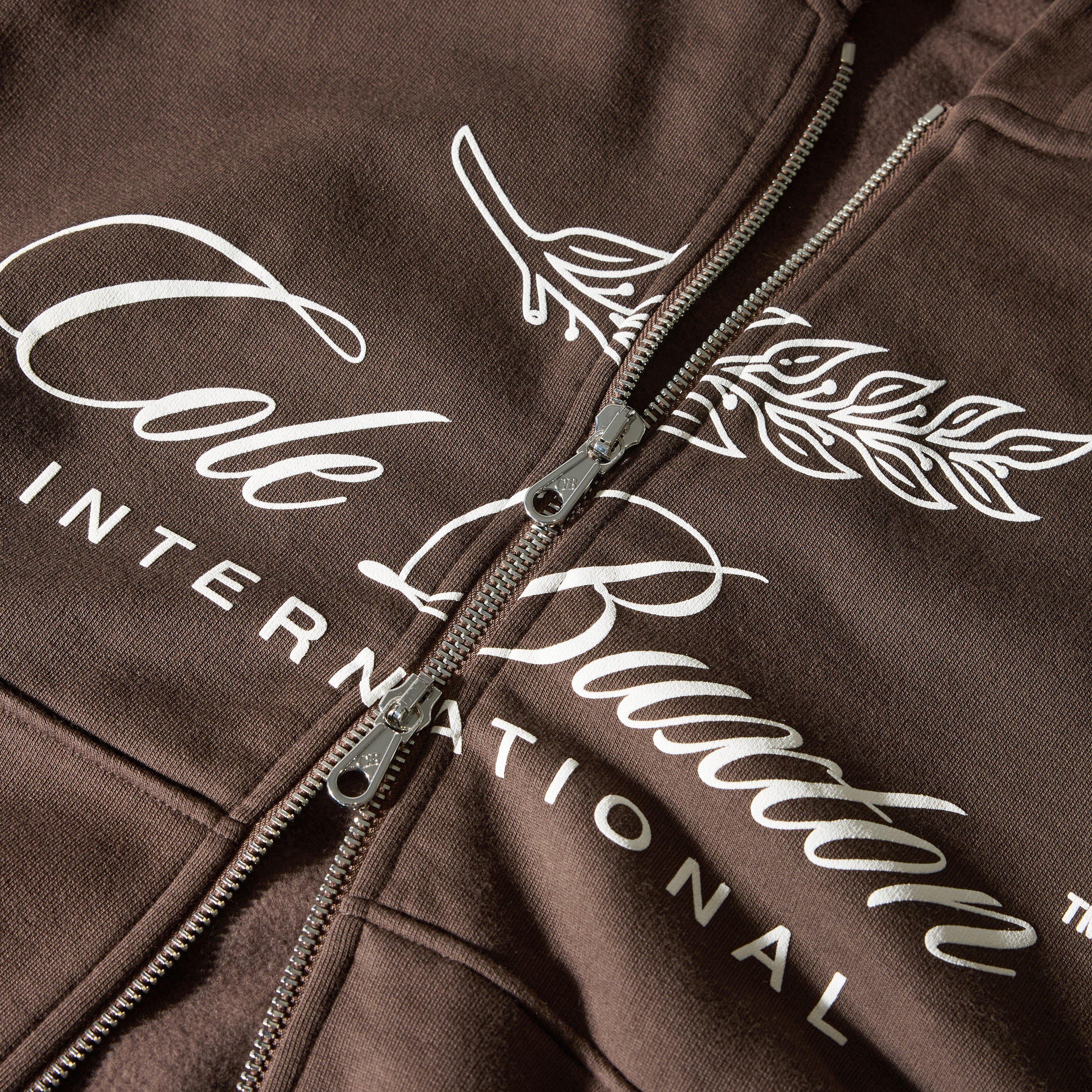 Brown - Cole Buxton - Men's Logo Cotton International Zipped Hoodie - 5