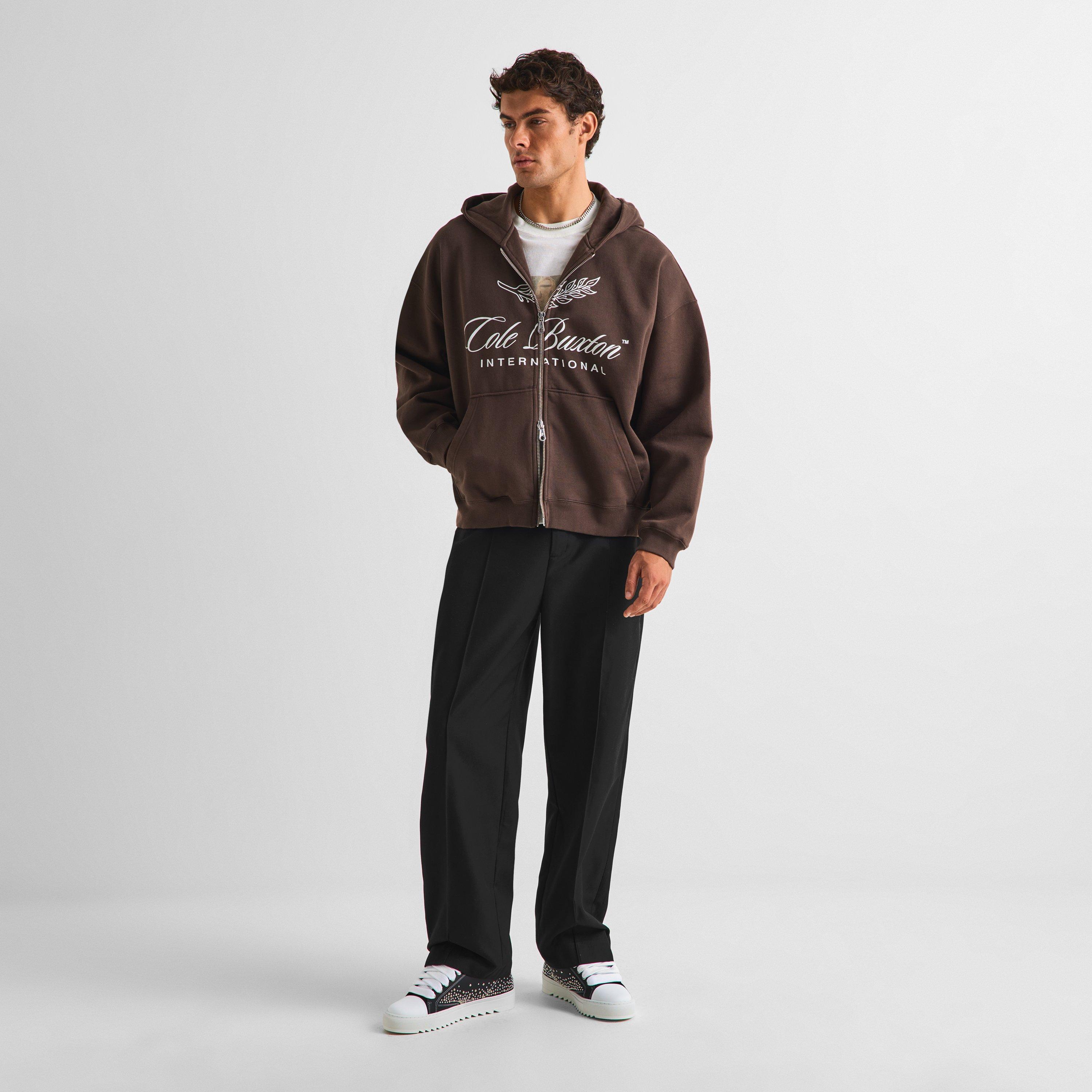 Brown - Cole Buxton - Men's Logo Cotton International Zipped Hoodie - 6