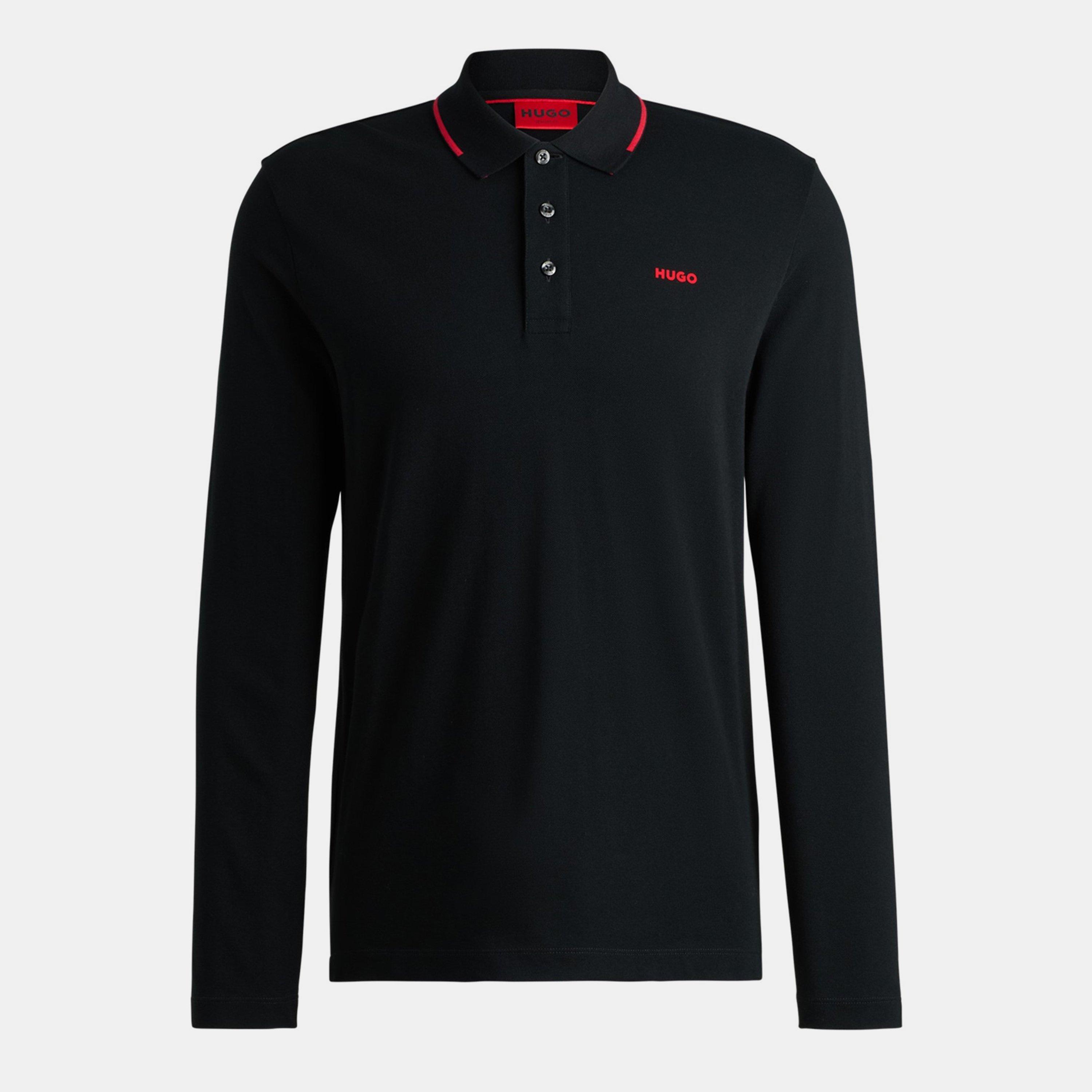 Hugo Mens HUGO Derriko Long Sleeve Polo Shirt with Logo Detail - Black 001 - Size 2XL