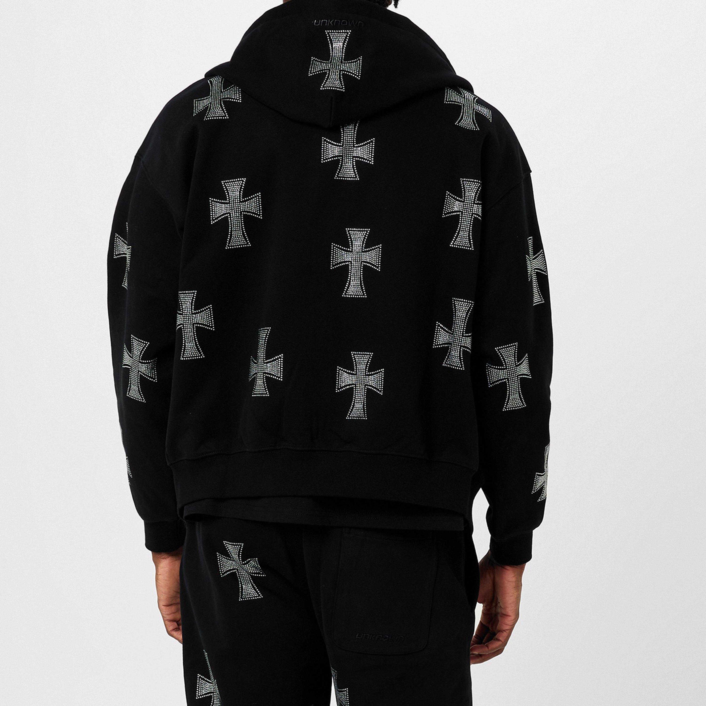 Unknown London | Rhinestone Cross Cotton Hoodie | Zip