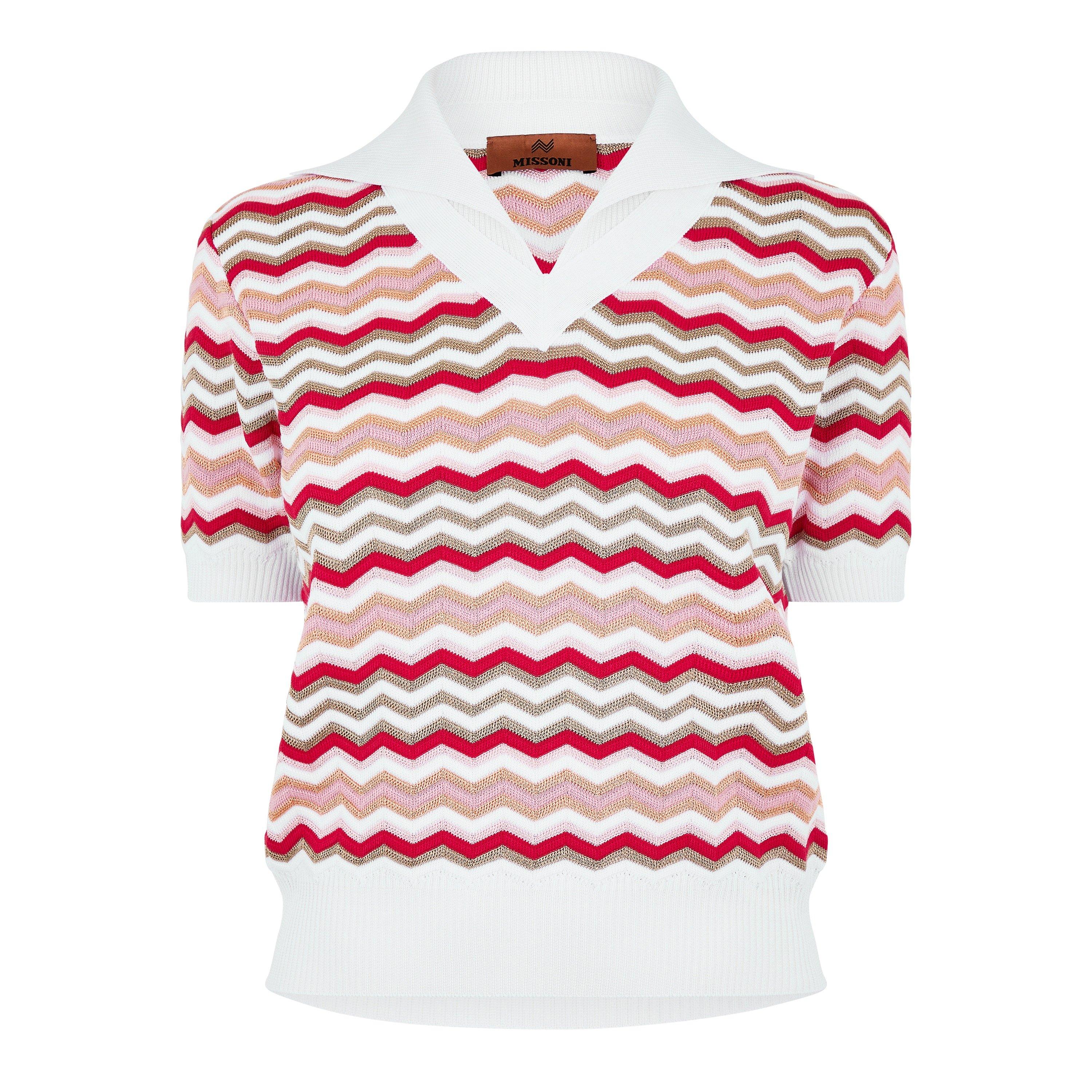 Multi White - Missoni - V Neck Knit Top - 5