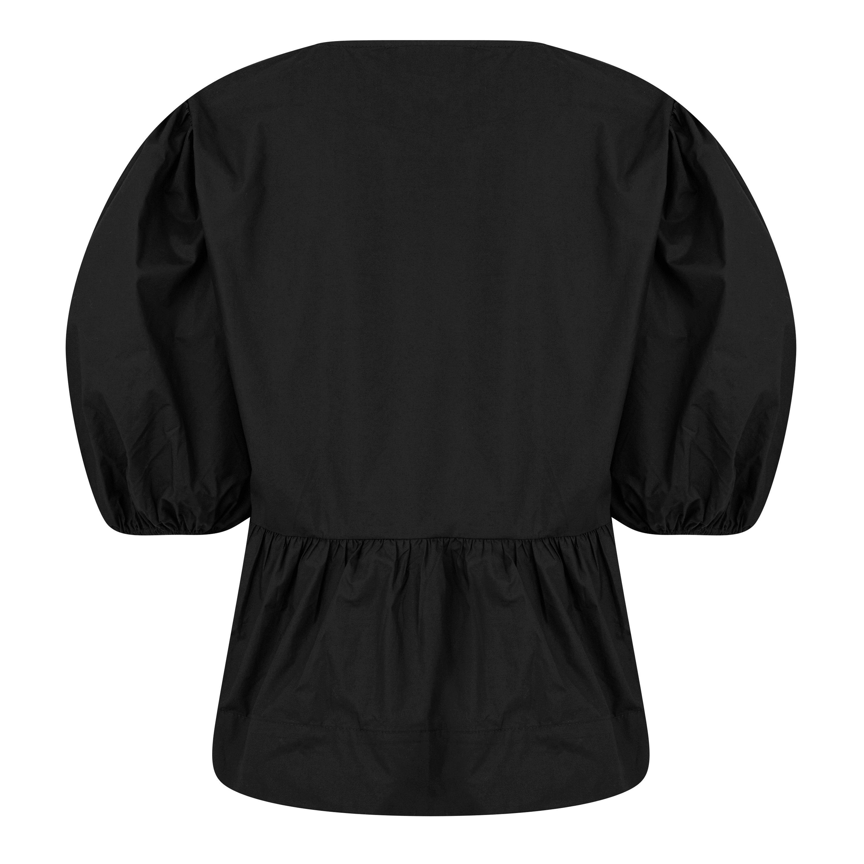 Black - Ganni - Cotton Poplin Peplum Tie Blouse - 6