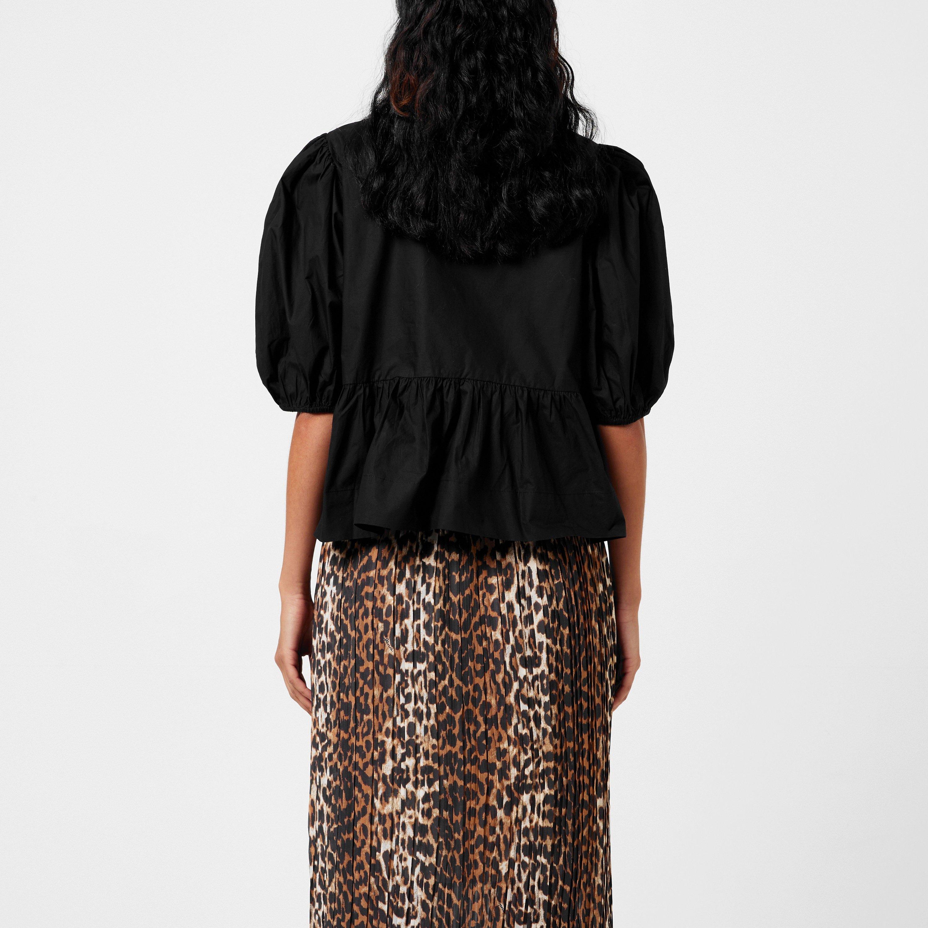 Black - Ganni - Cotton Poplin Peplum Tie Blouse - 3