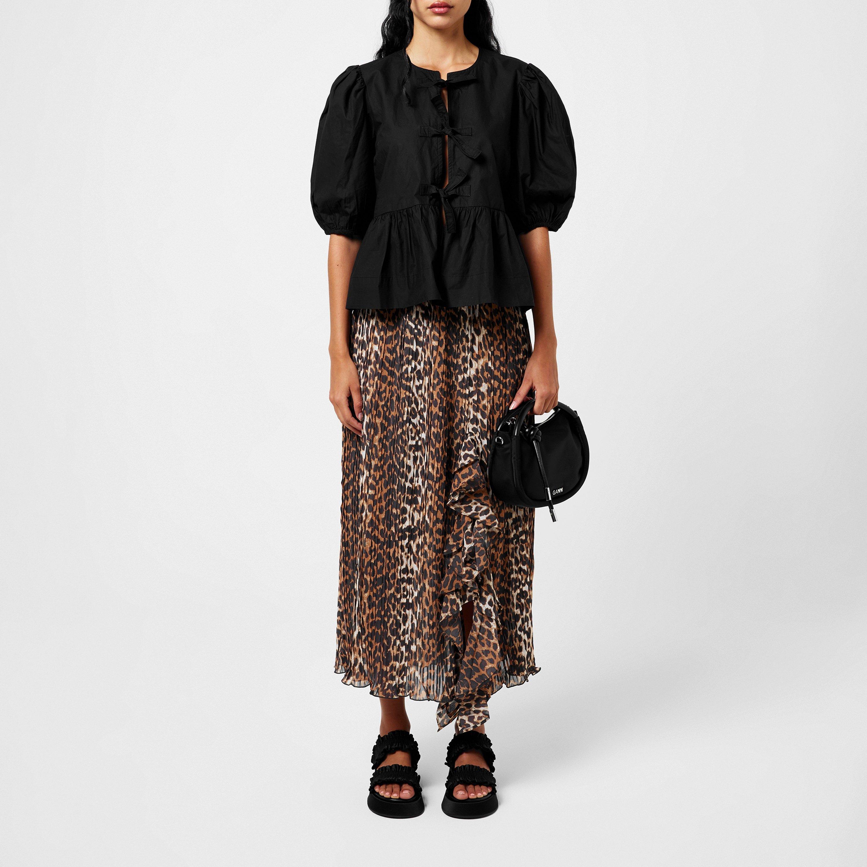 Black - Ganni - Cotton Poplin Peplum Tie Blouse - 4