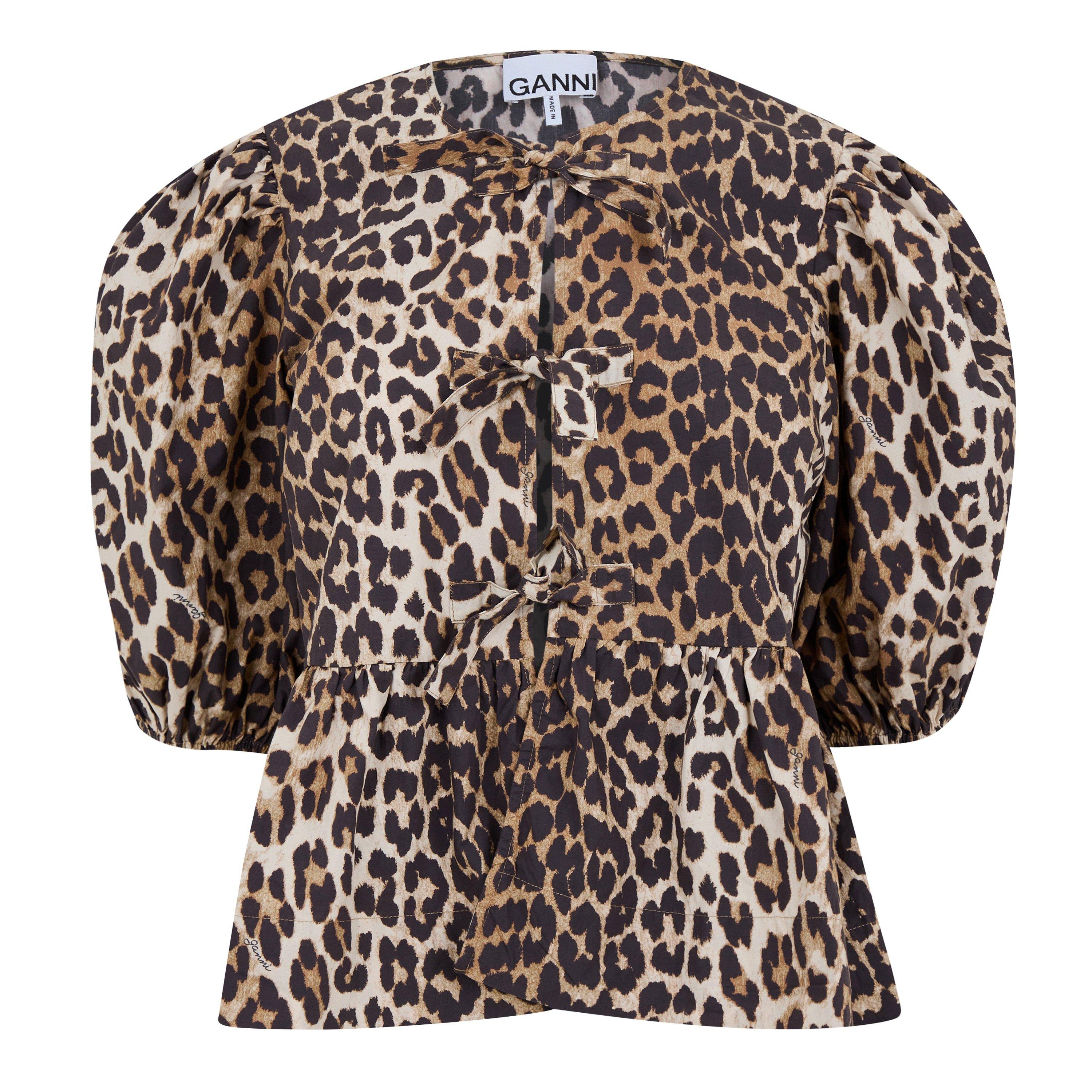 Almond Milk - Ganni - Cotton Poplin Peplum Tie Blouse - 1