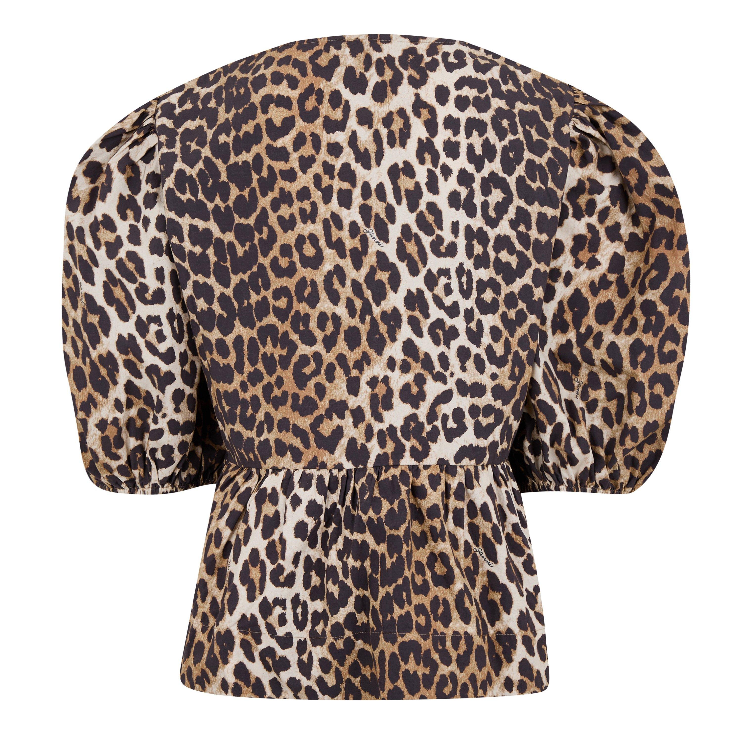 Leopard - Ganni - Cotton Poplin Peplum Tie Blouse - 2