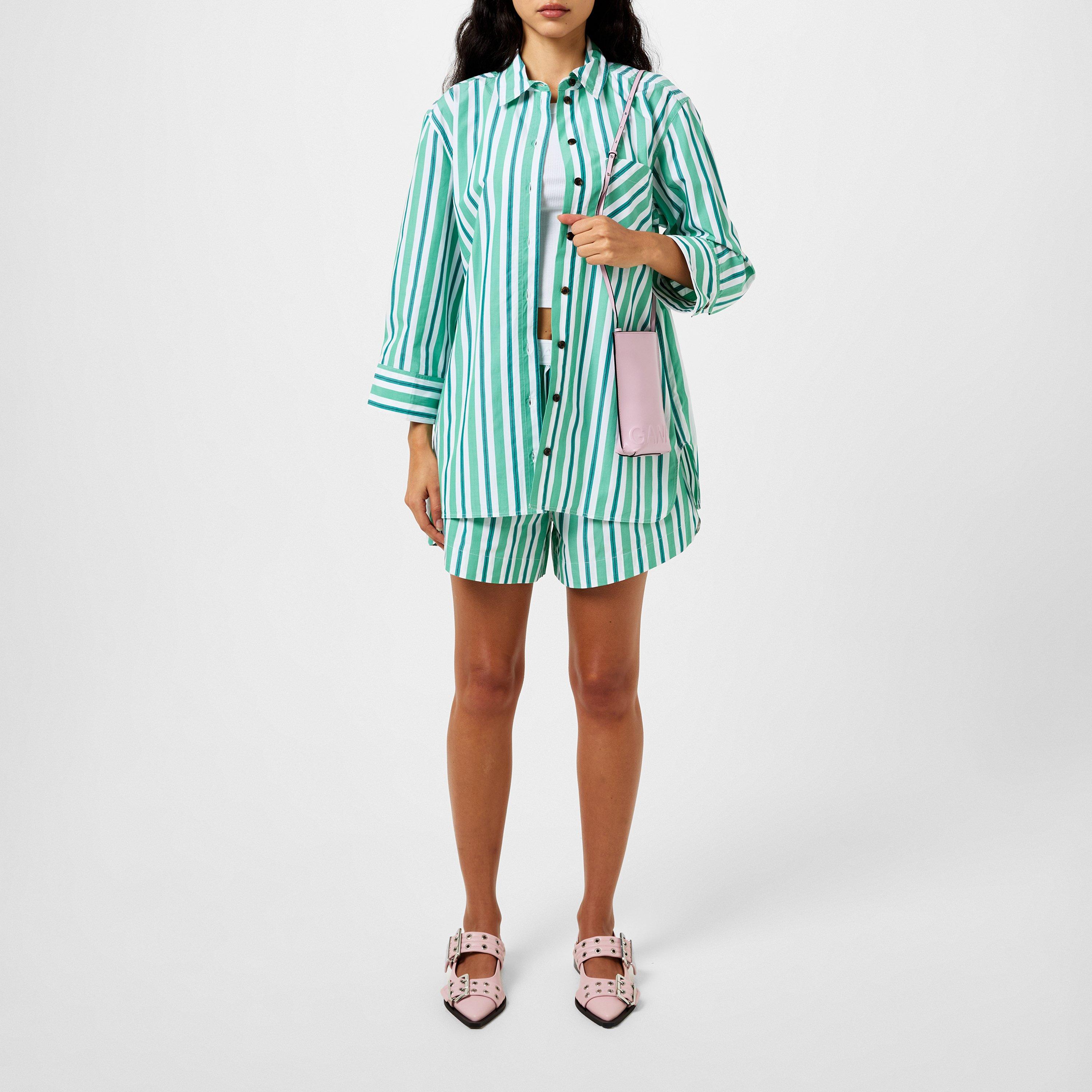 Creme de Menthe - Ganni - Stripe Cotton Elasticated Shorts - 4