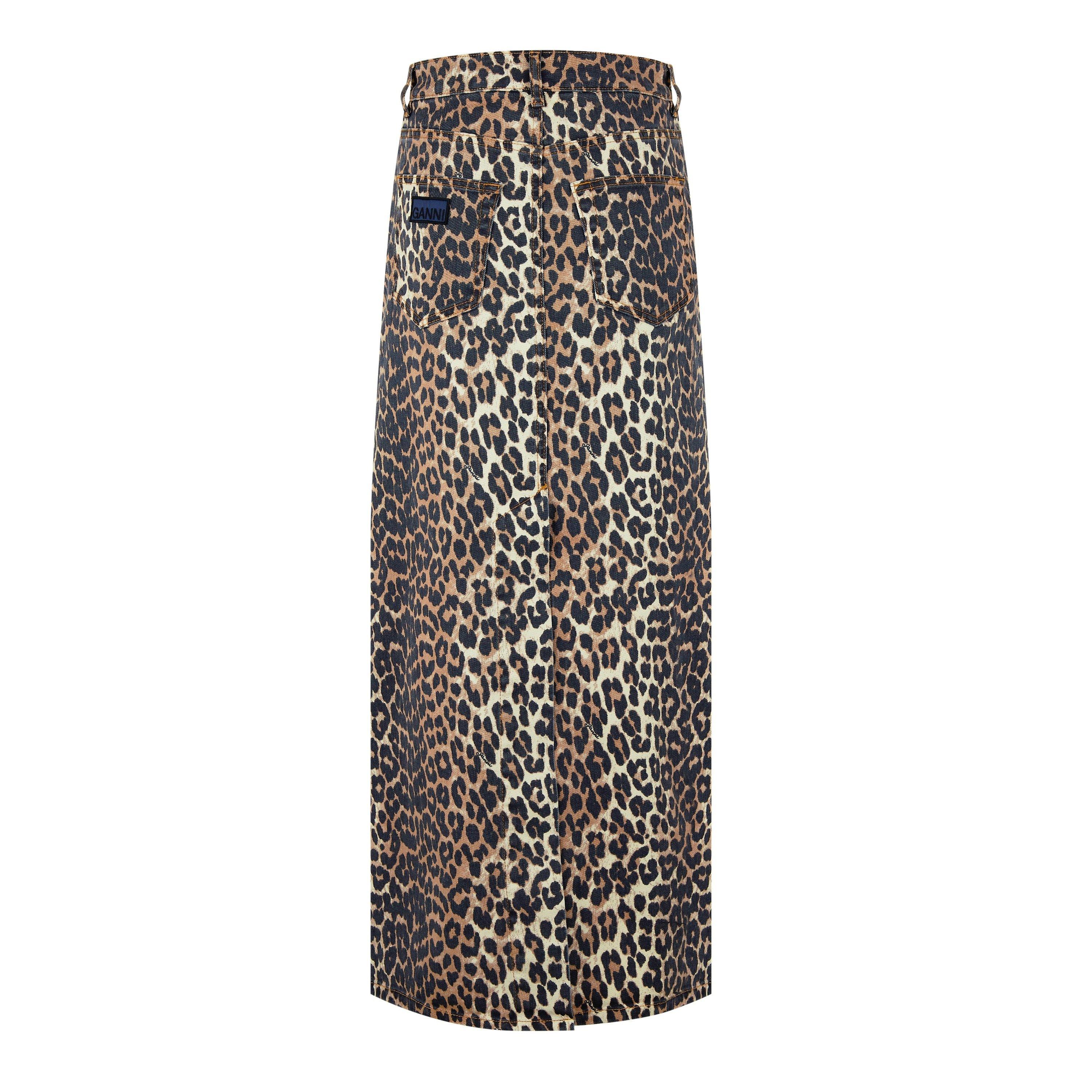 Ganni | Leopard Denim Maxi Slit Skirt | Denim Skirts