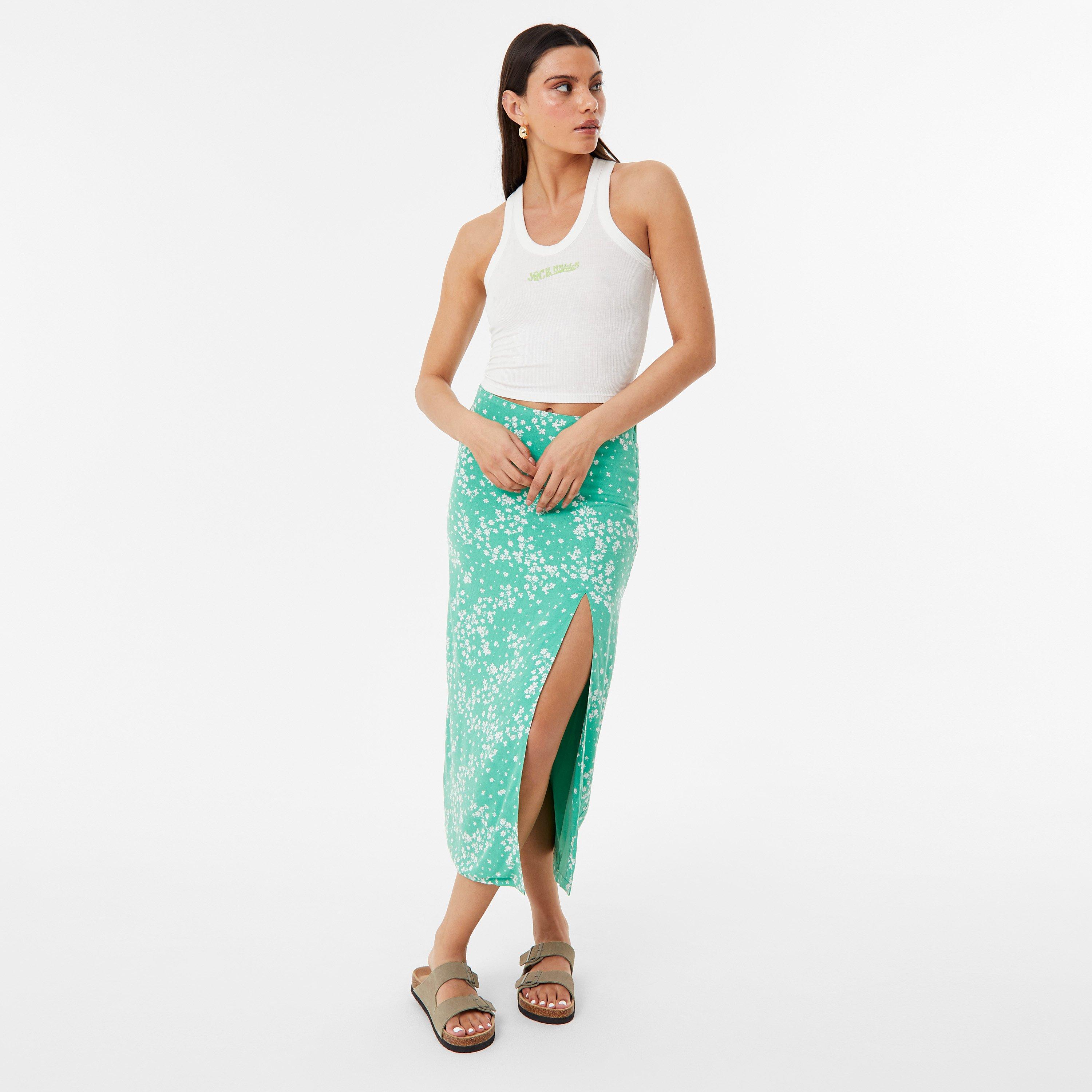 Green Print - Jack Wills - Split Midi Skirt - 4