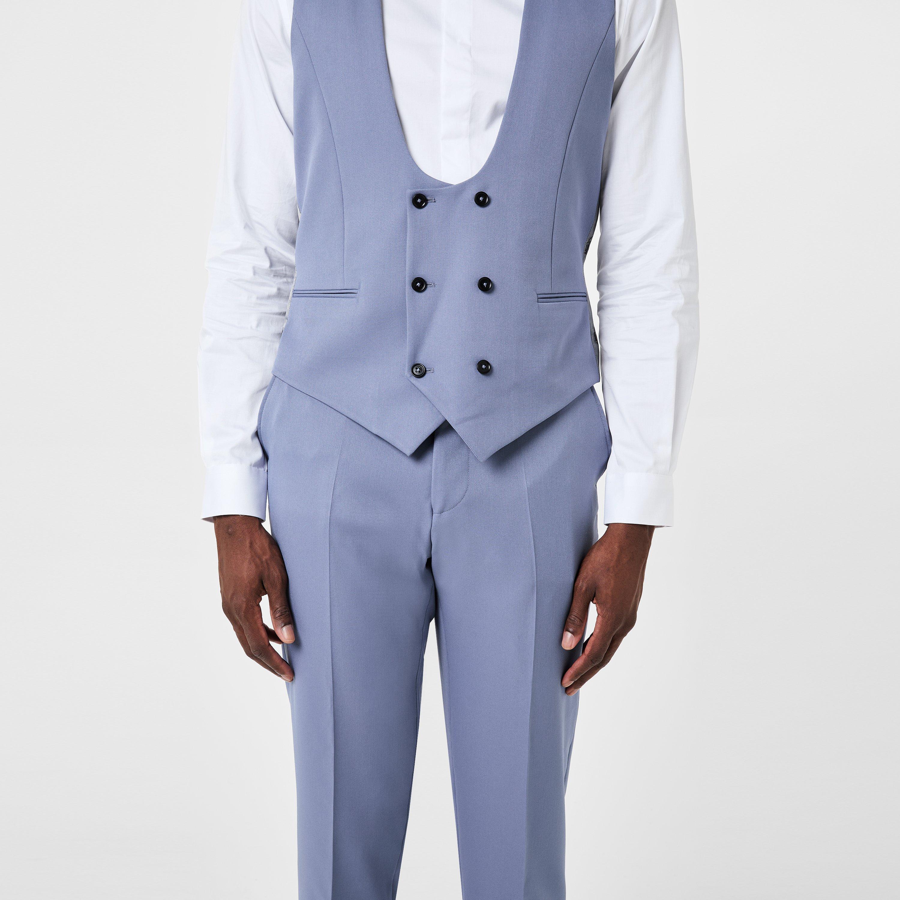 Cornflour Blue - Twisted Tailor - Buscott Slim Fit Waistcoat - 3