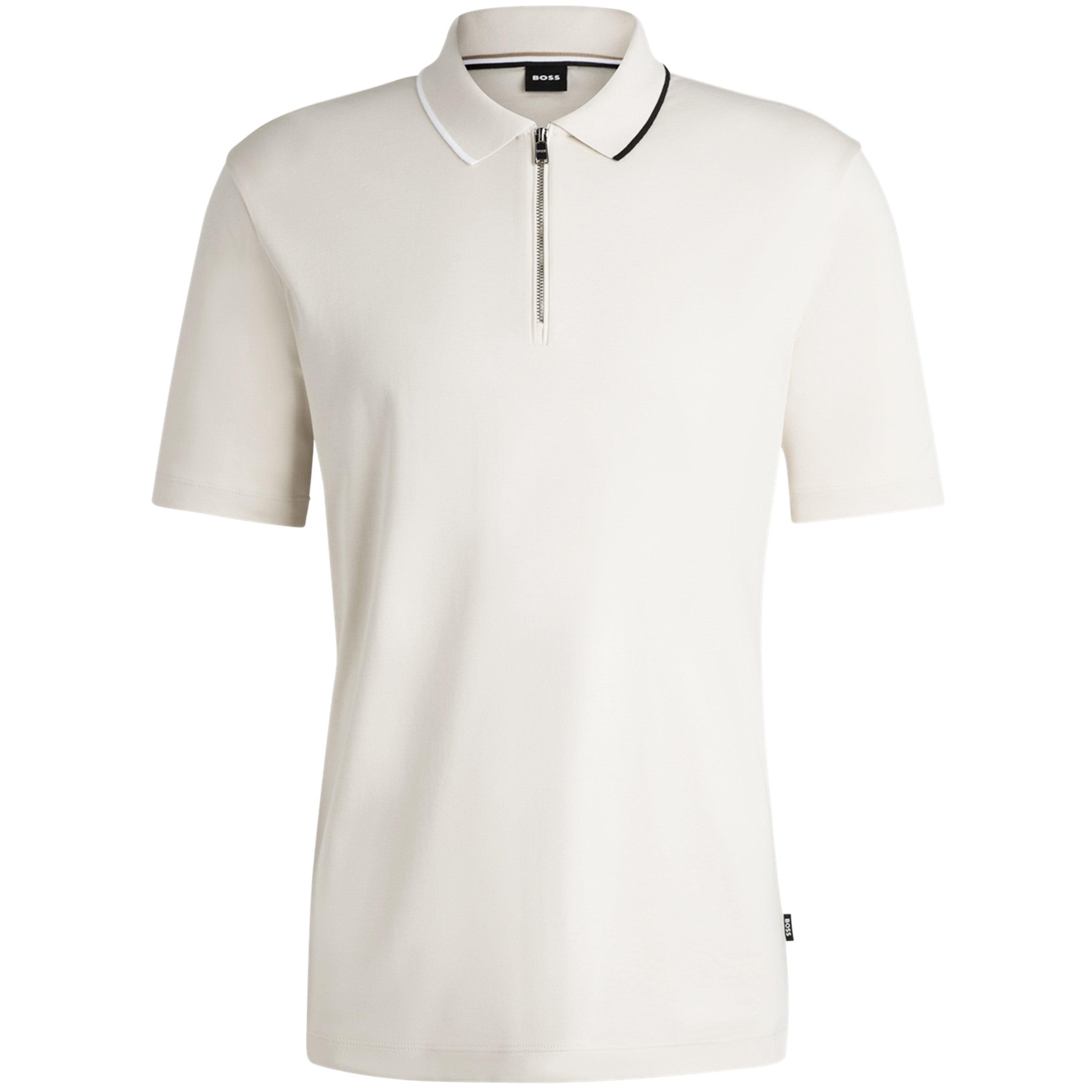 Open White 131 - Boss - Men's Paras Quarter Zip Cotton Short Sleeve Polo Shirt - 7