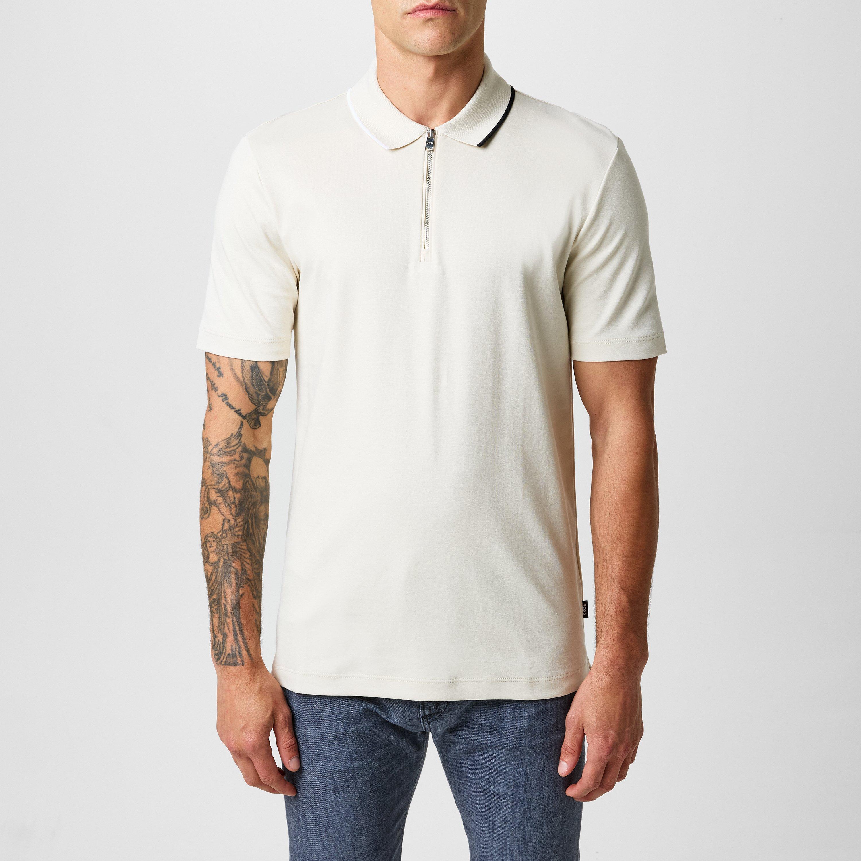 Boss Black Men's Paras Quarter Zip Cotton Short Sleeve Polo Shirt ...