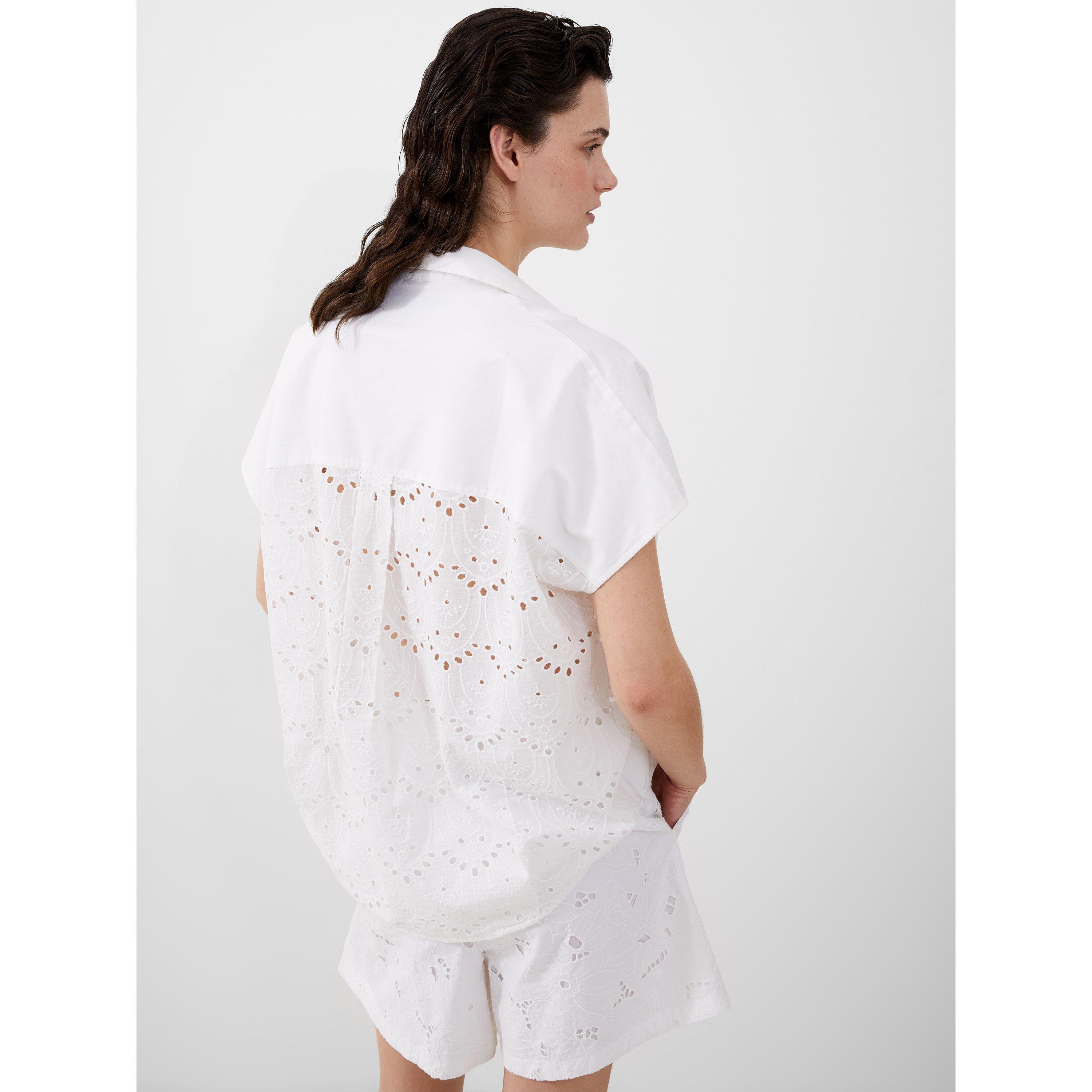 Linen White - French Connection - Women's Embroidered Short-Sleeve Blouse - 3