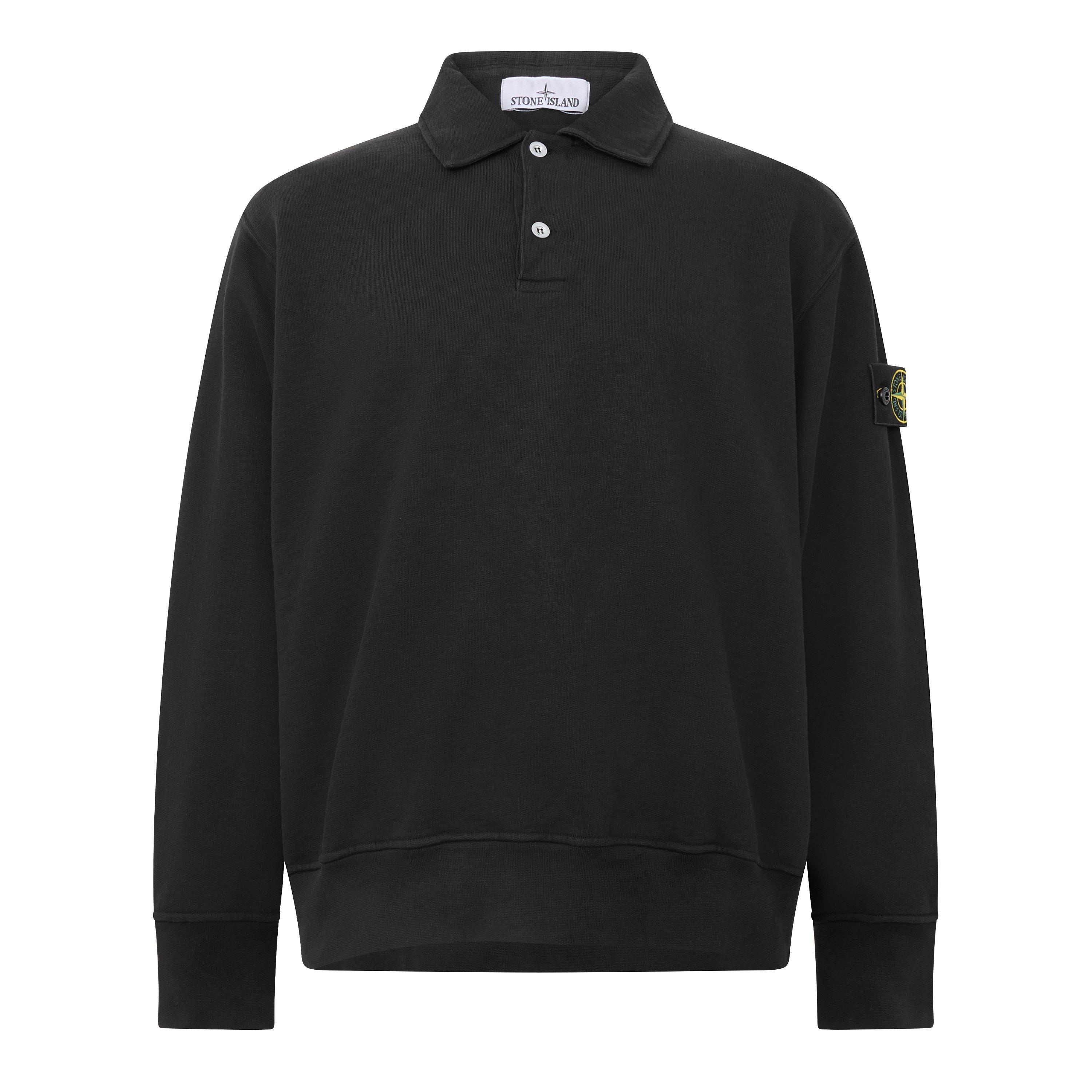 Black V0029 - Stone Island - Stone LS Fleece Polo Sn64 - 1