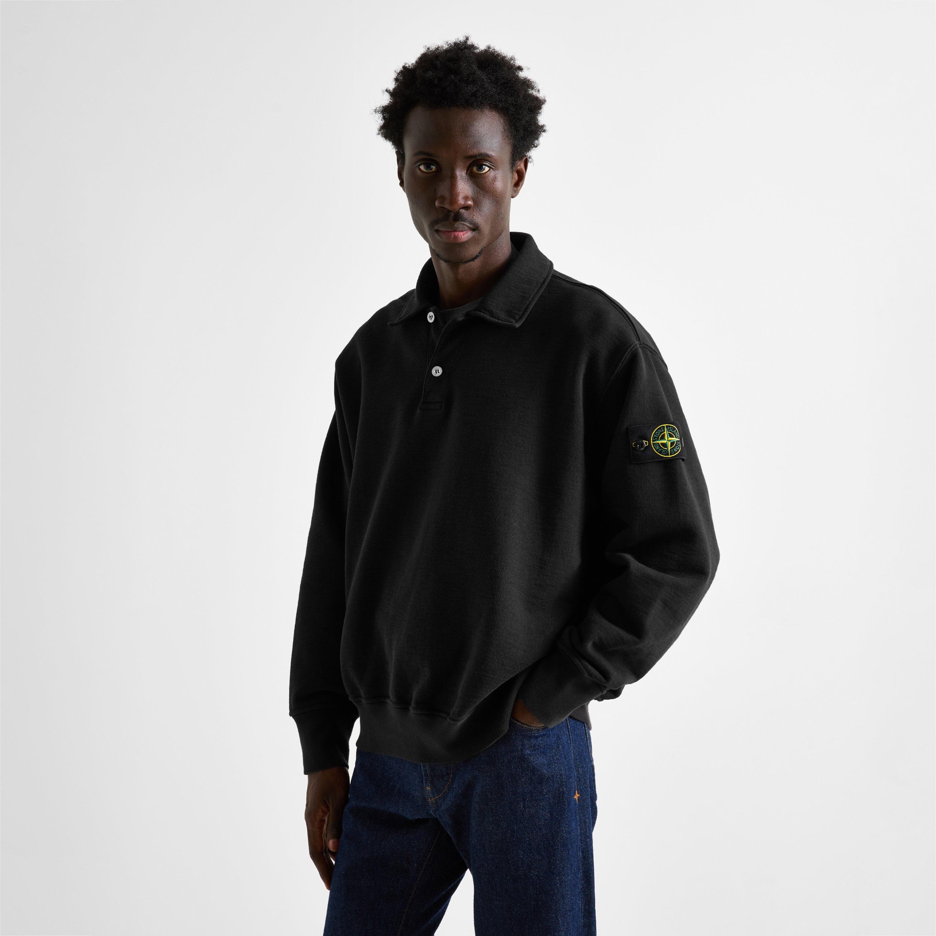 Black V0029 - Stone Island - Stone LS Fleece Polo Sn64 - 3