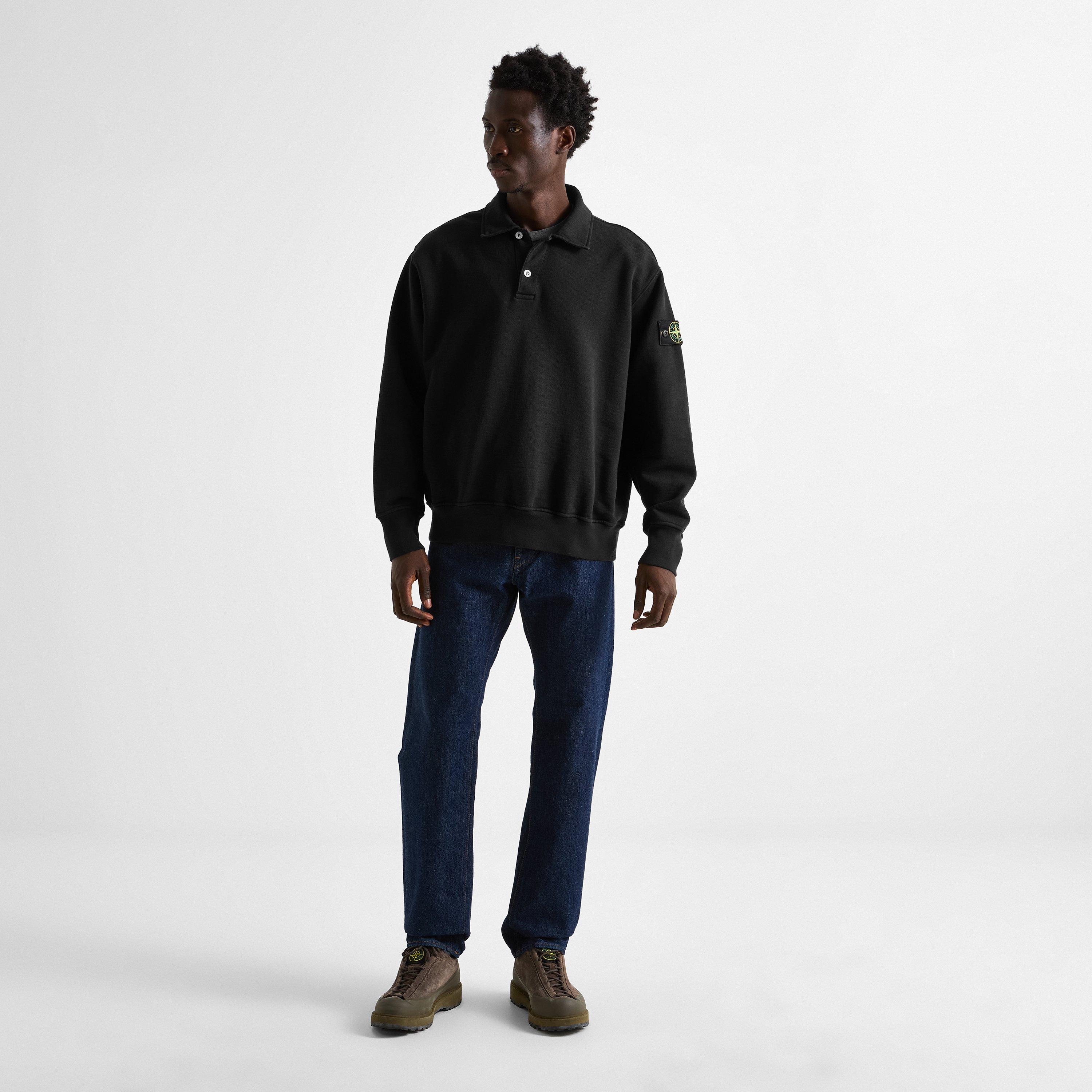 Black V0029 - Stone Island - Stone LS Fleece Polo Sn64 - 6