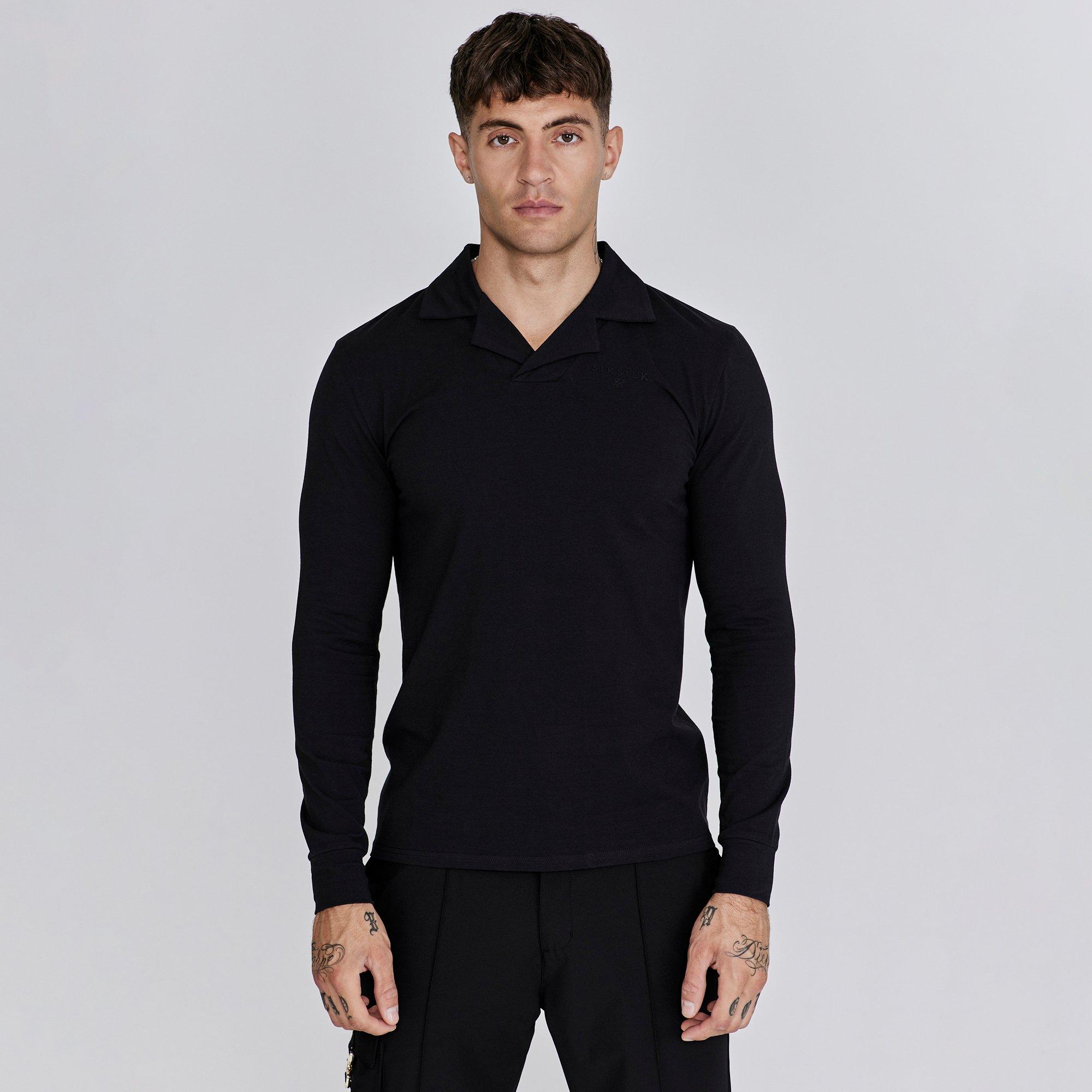 Black - SikSilk - Men's Long-Sleeve Polo Shirt - 1