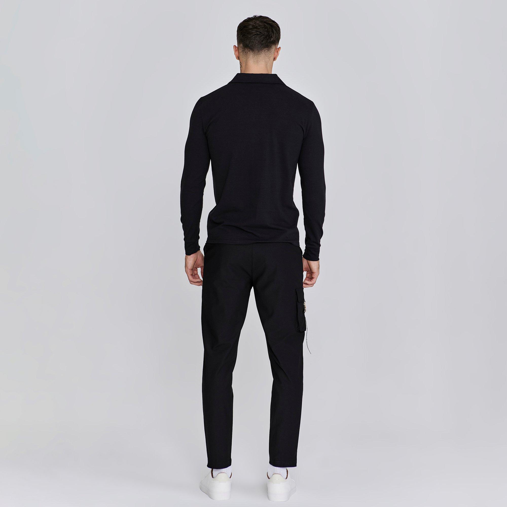 Crna - SikSilk - Long-Sleeve Polo Shirt - 5