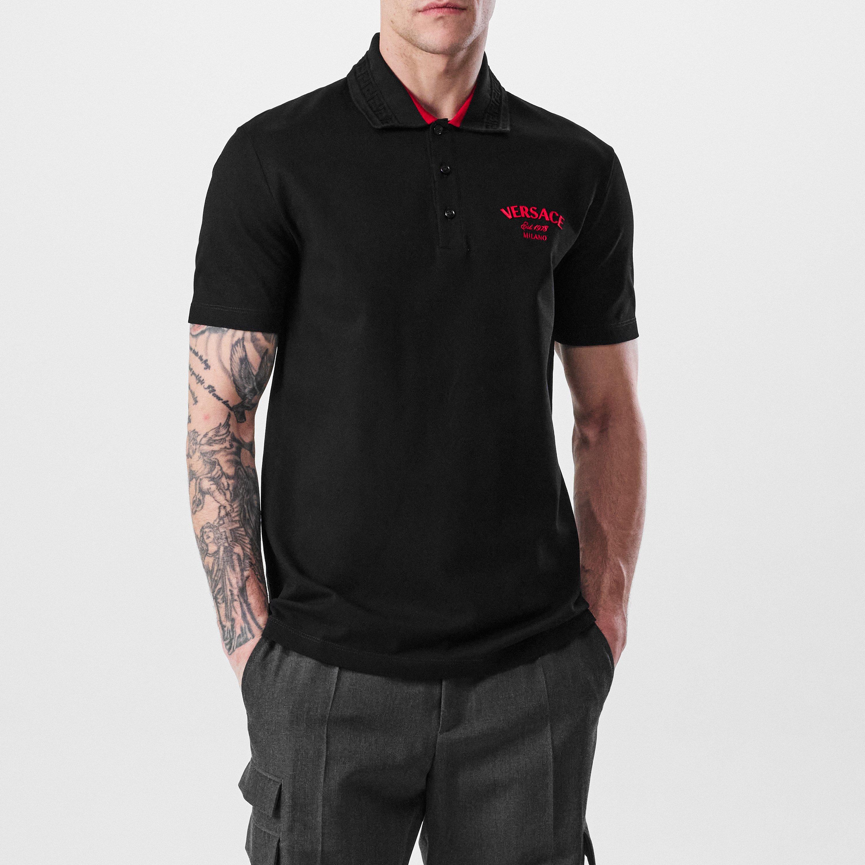 Black - Versace - Embroidered Logo Polo Shirt - 3