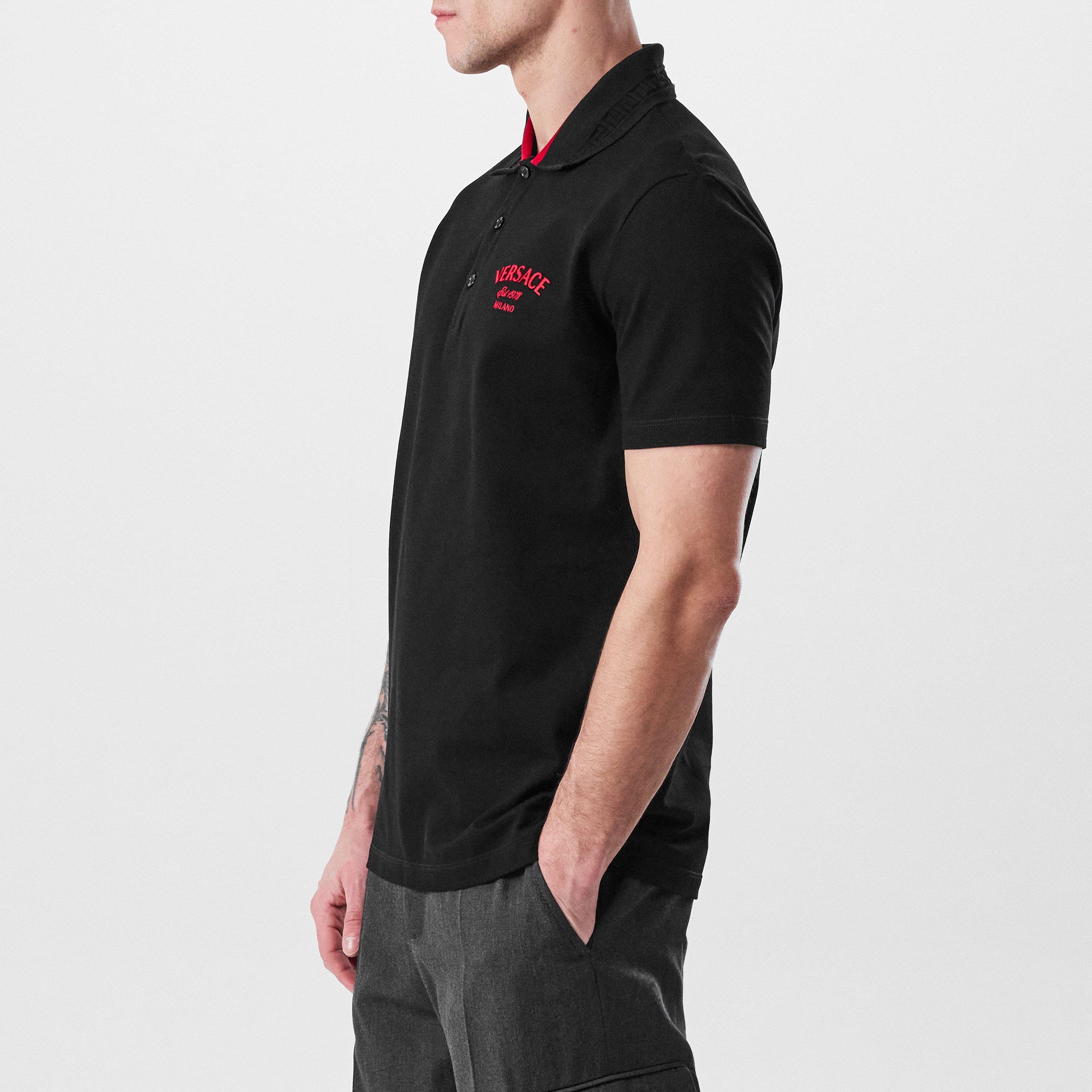 Black - Versace - Embroidered Logo Polo Shirt - 5