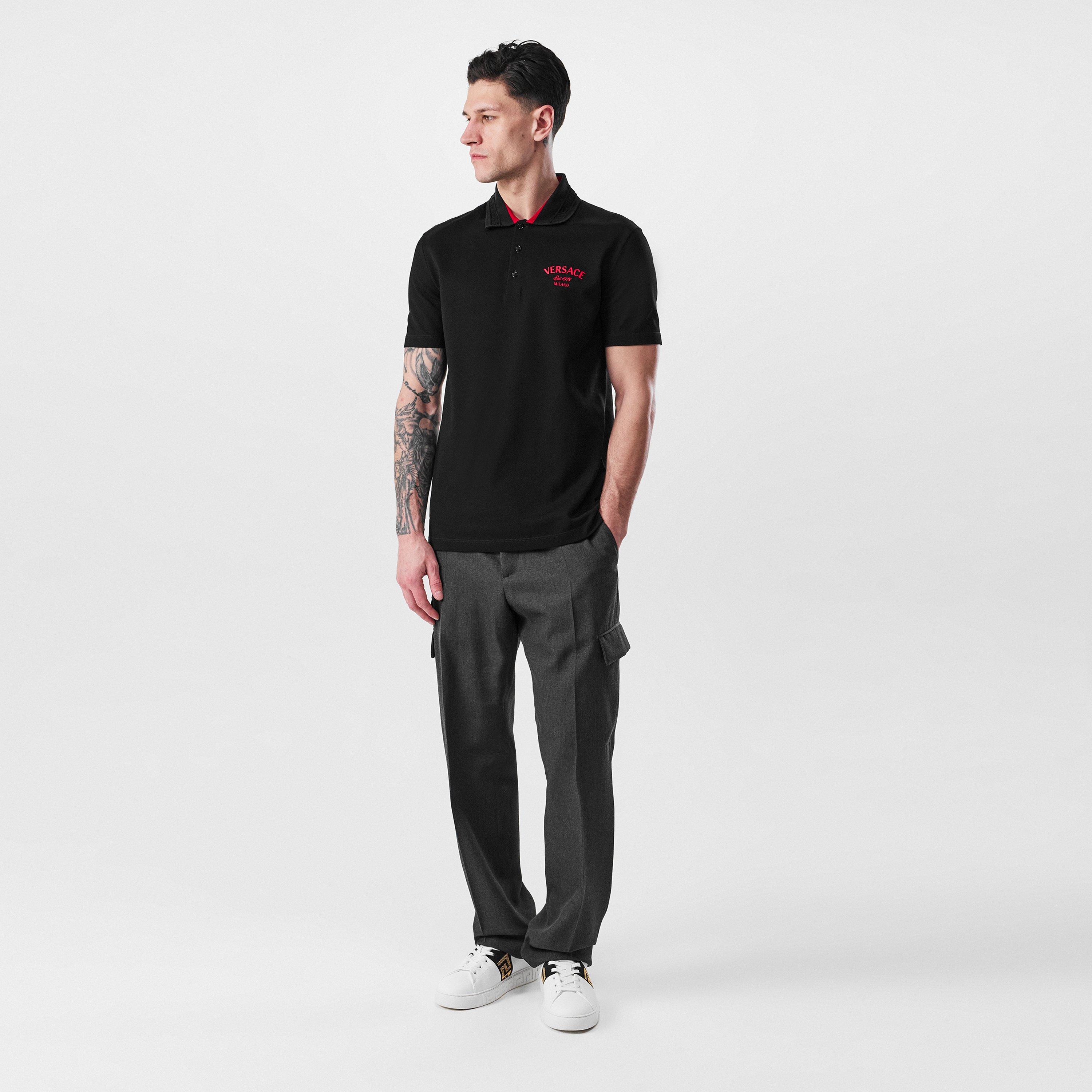 Black - Versace - Embroidered Logo Polo Shirt - 6
