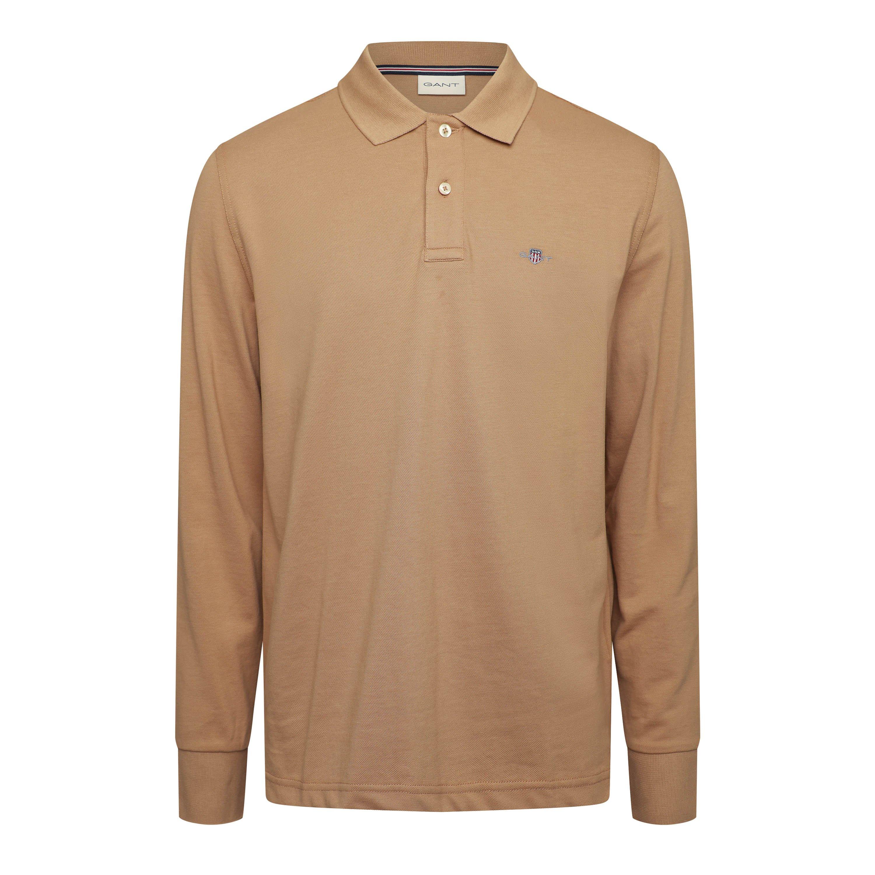 Gant Men's Logo Long Sleeve Polo Shirt - CARAMEL BEIGE - S