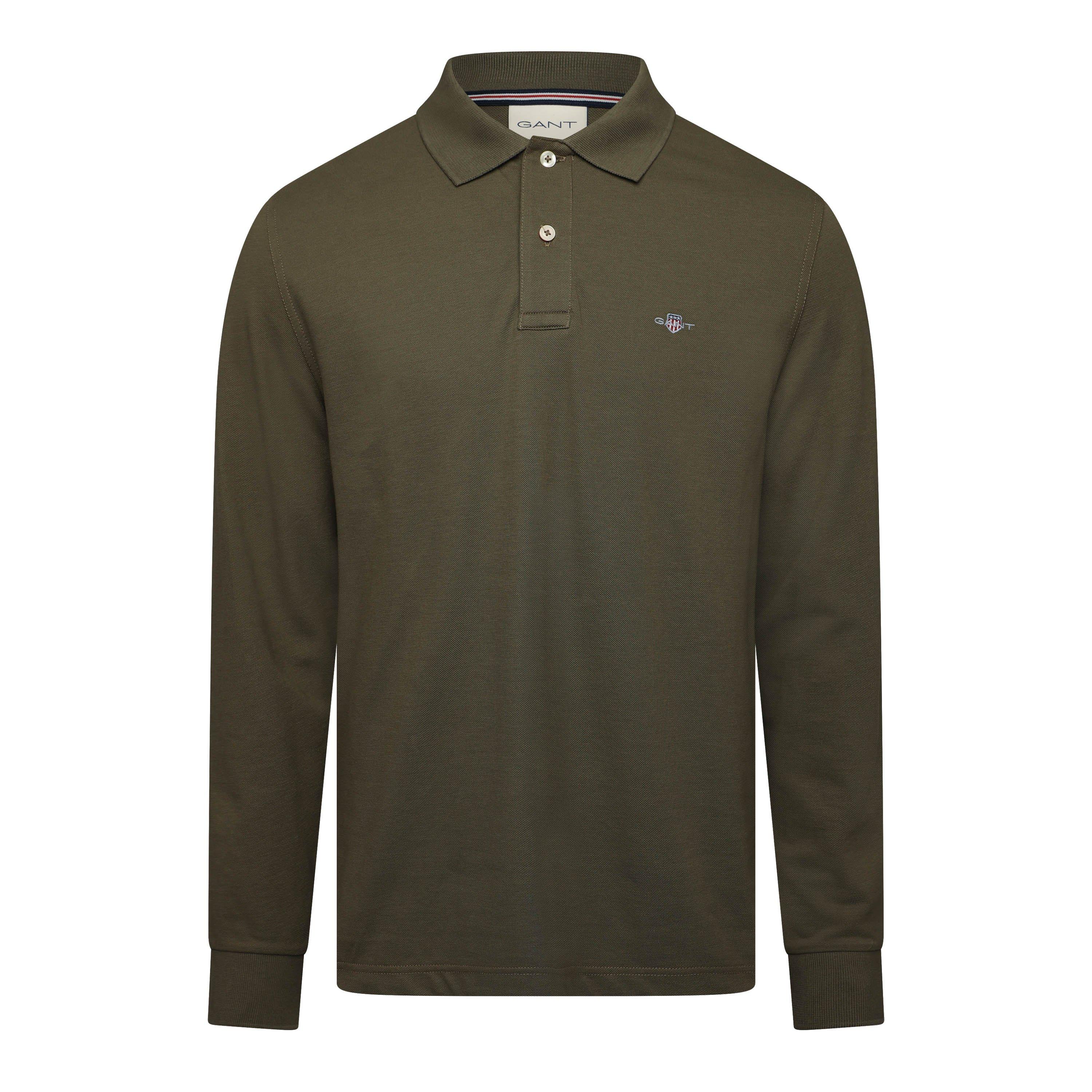 Gant Men's Logo Long Sleeve Polo Shirt - Juniper Green - M