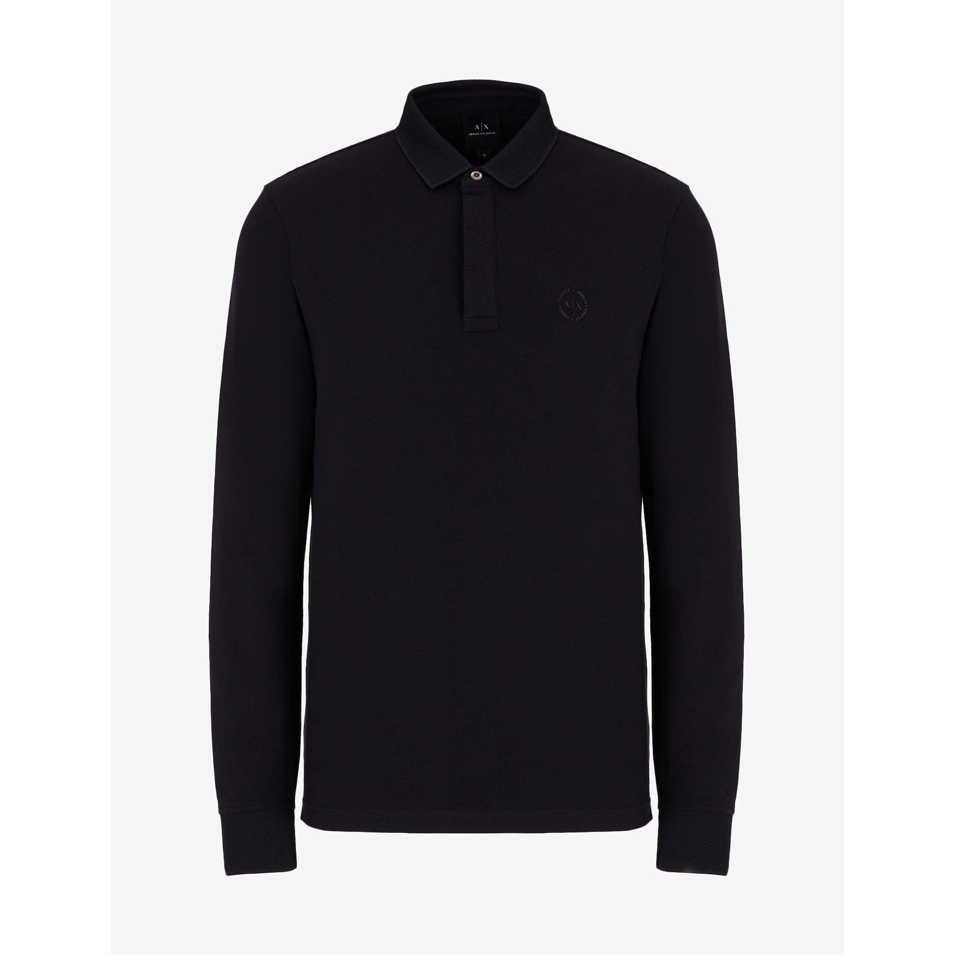 Black 1200 - Armani Exchange - Long Sleeve Logo Pique Polo Shirt - 7