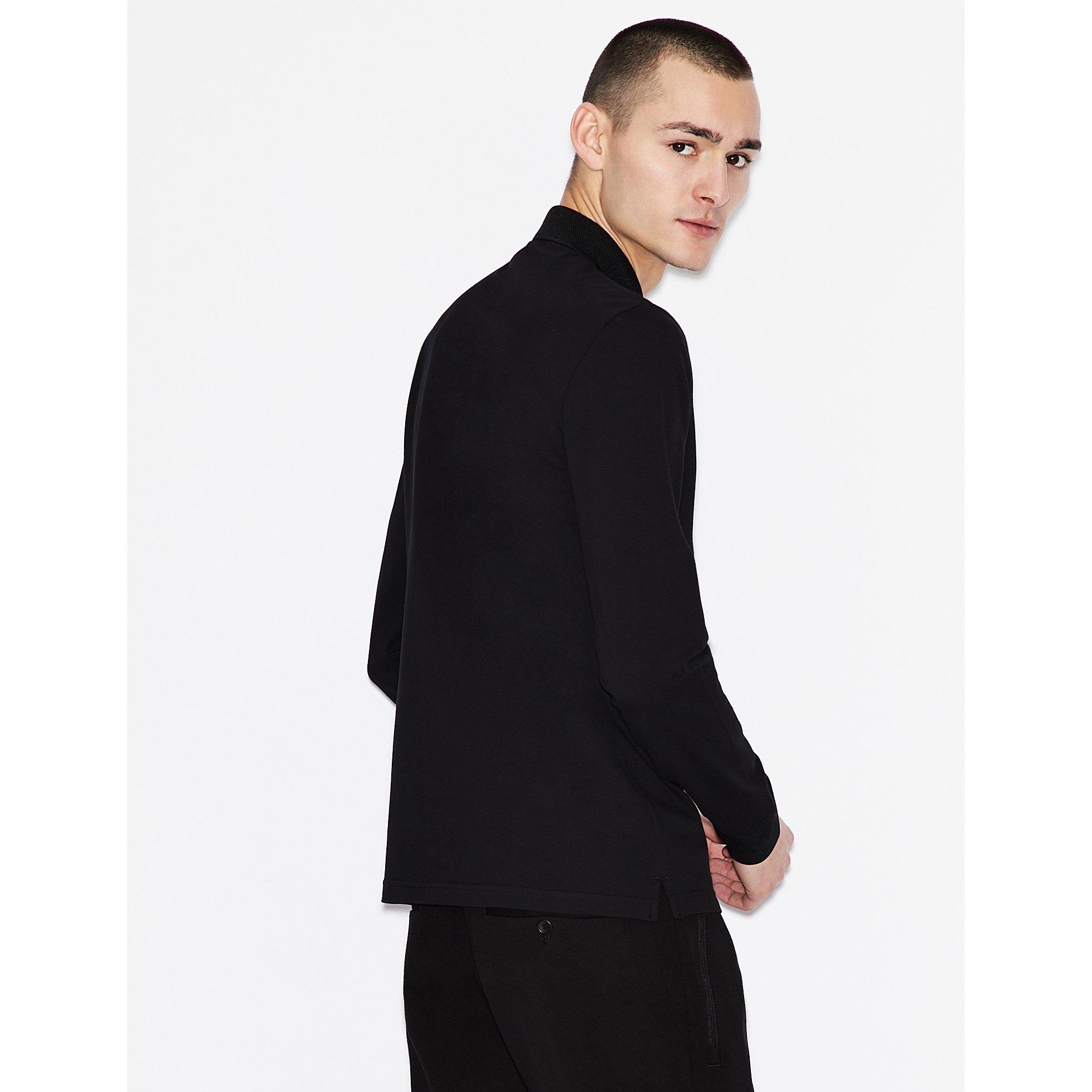 Black 1200 - Armani Exchange - Long Sleeve Logo Pique Polo Shirt - 3