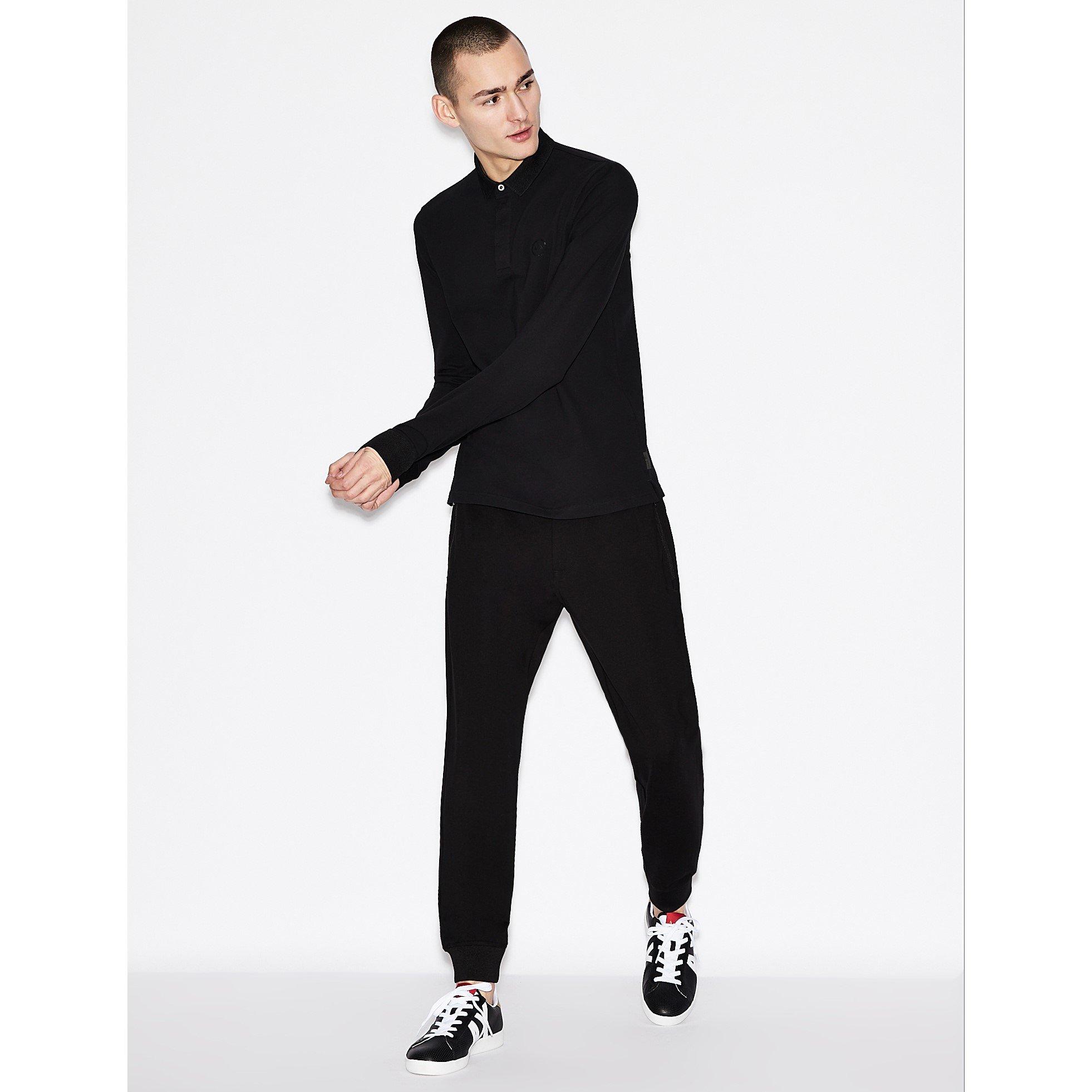 Black 1200 - Armani Exchange - Long Sleeve Logo Pique Polo Shirt - 4