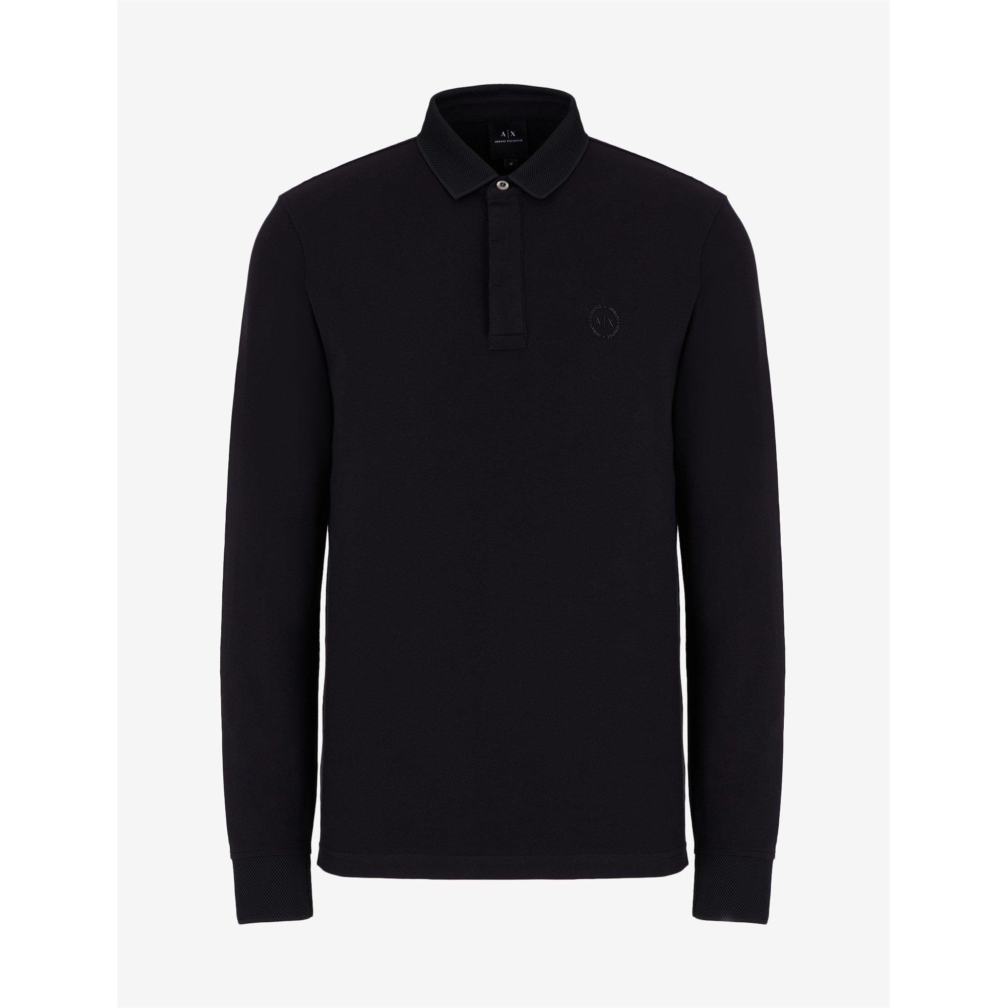 Black 1200 - Armani Exchange - Long Sleeve Logo Pique Polo Shirt - 6