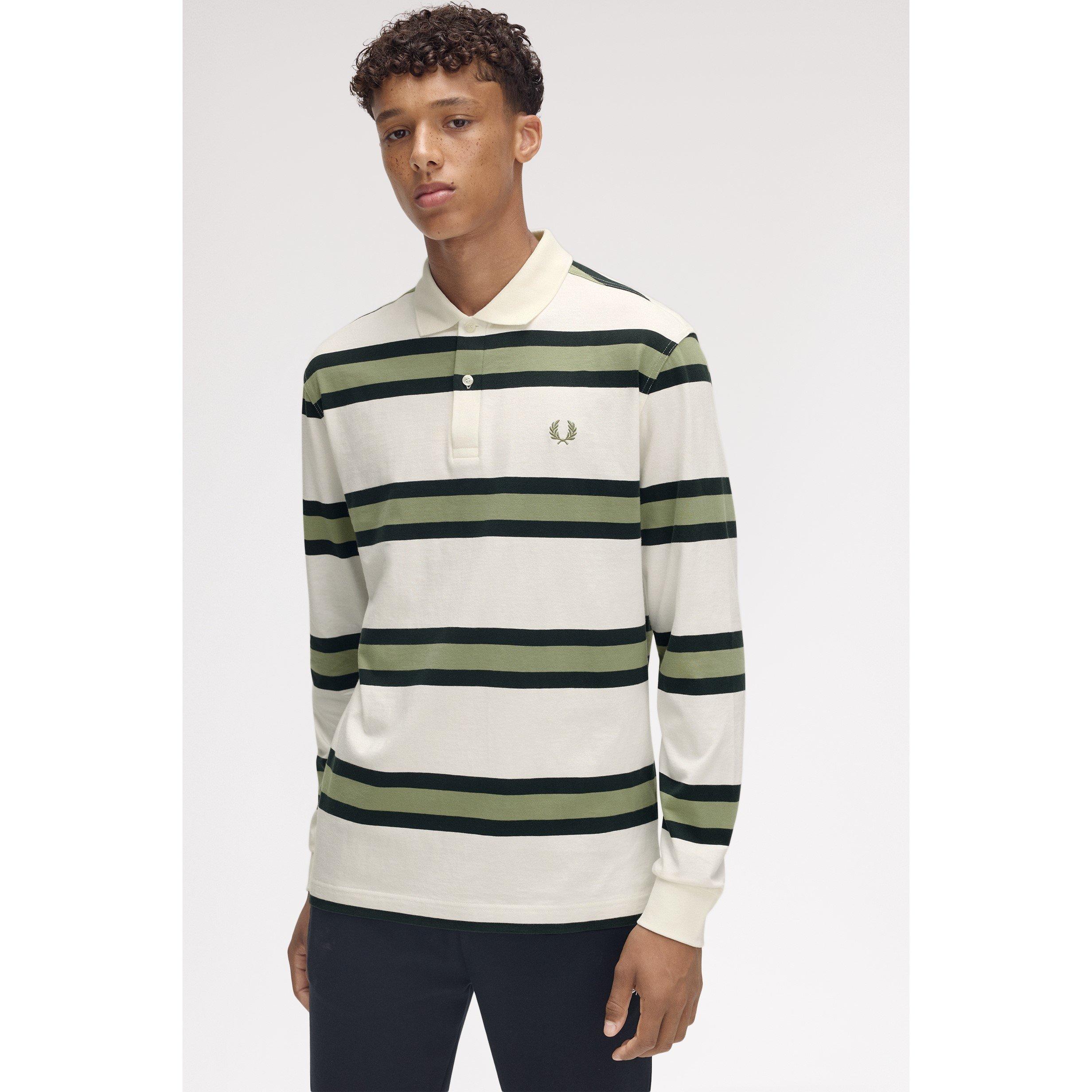 Light Ecru 760 - Fred Perry - Men's Stripe Long-Sleeve Polo Shirt - 1
