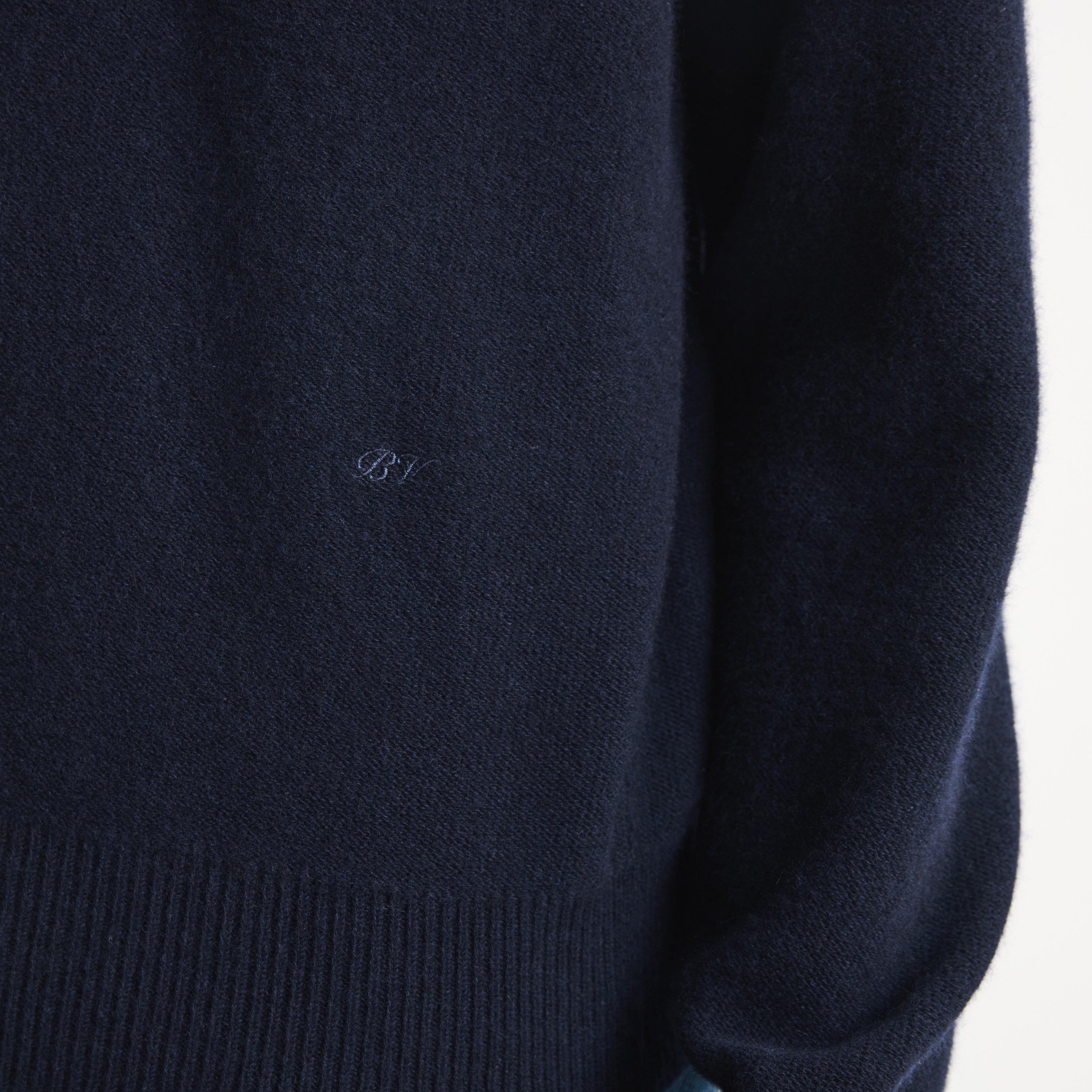 Midnight Blue - Bottega Veneta - Men's Signature Wool Long-Sleeve Polo Shirt - 5