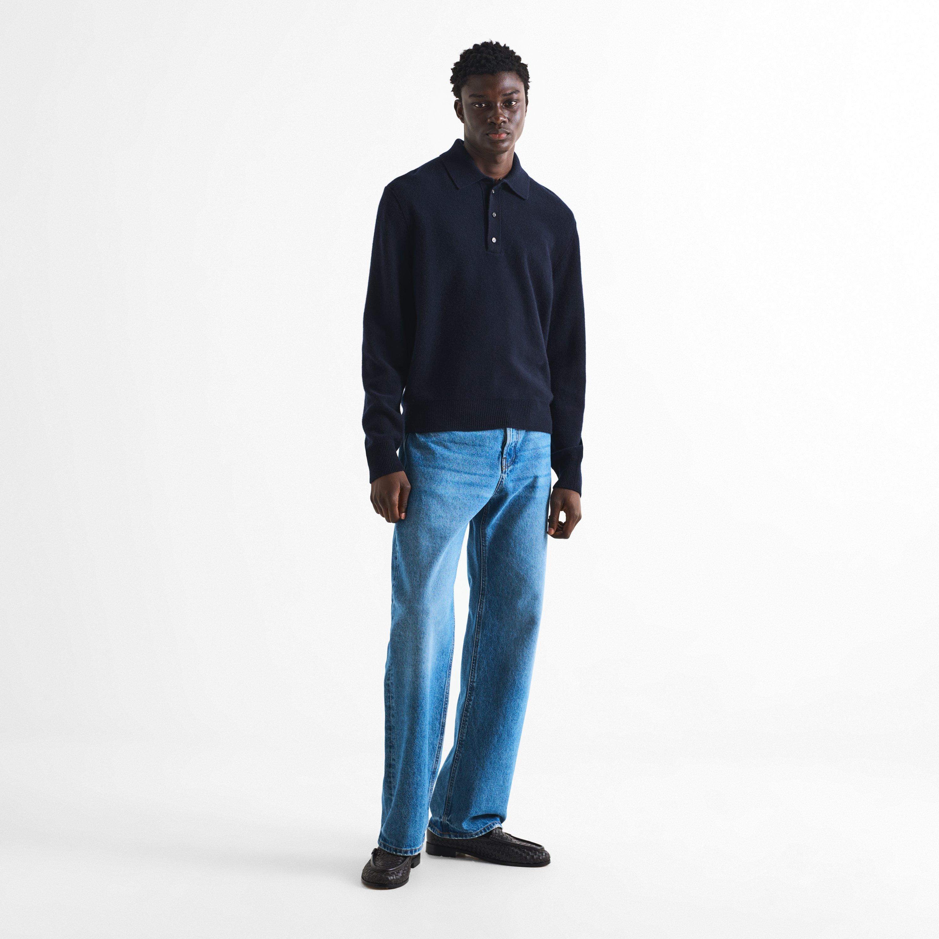 Midnight Blue - Bottega Veneta - Men's Signature Wool Long-Sleeve Polo Shirt - 6