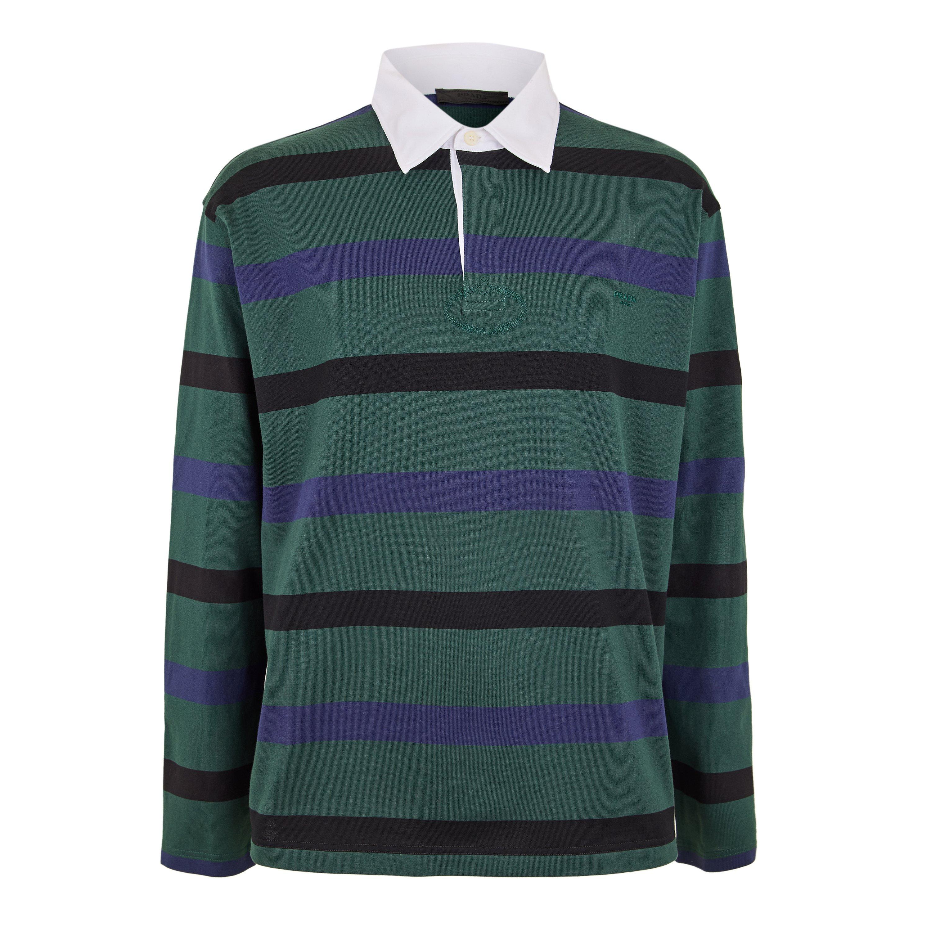Prada Men's Long Sleeve Polo Shirt - Blue - L