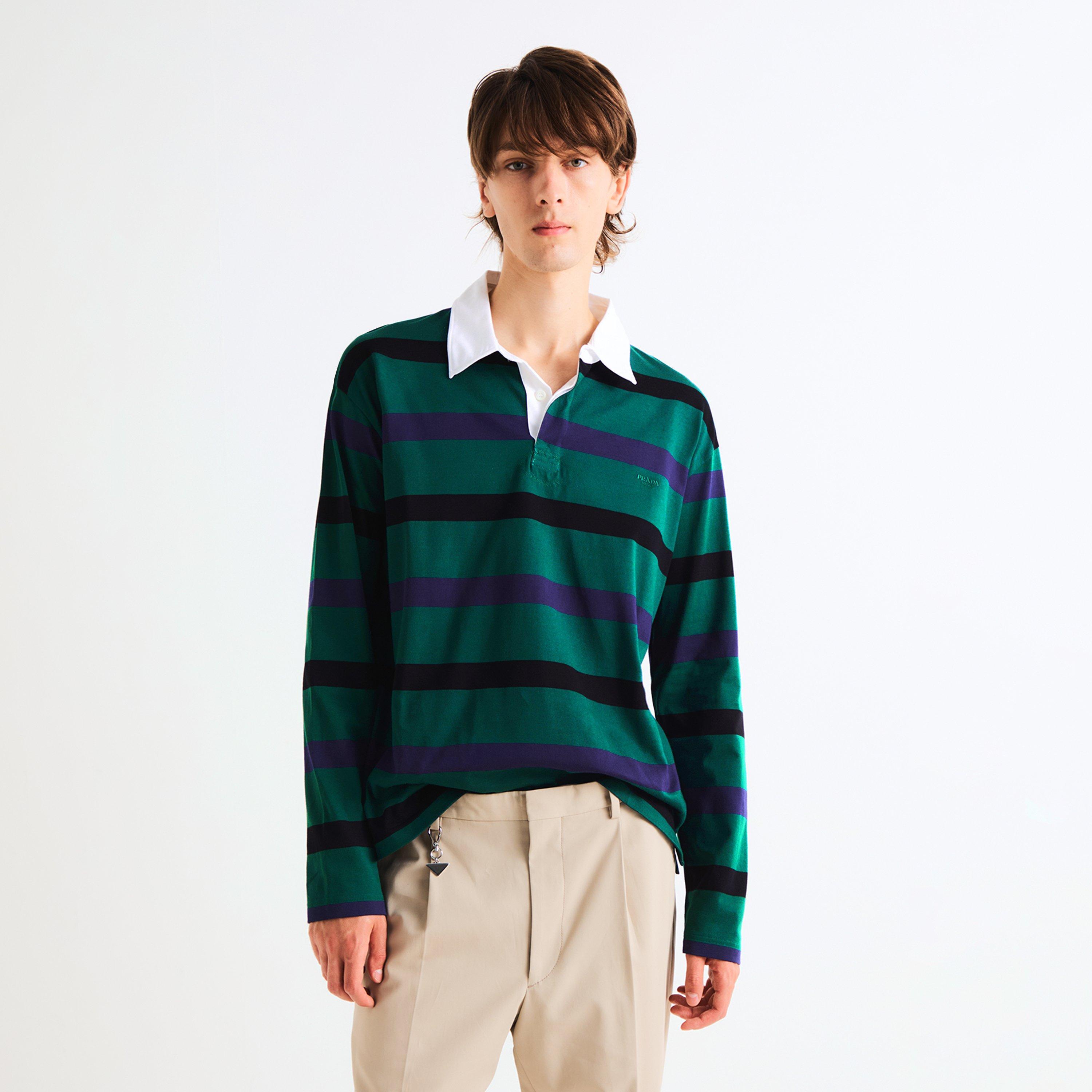 Blue - Prada - Men's Long Sleeve Polo Shirt - 3