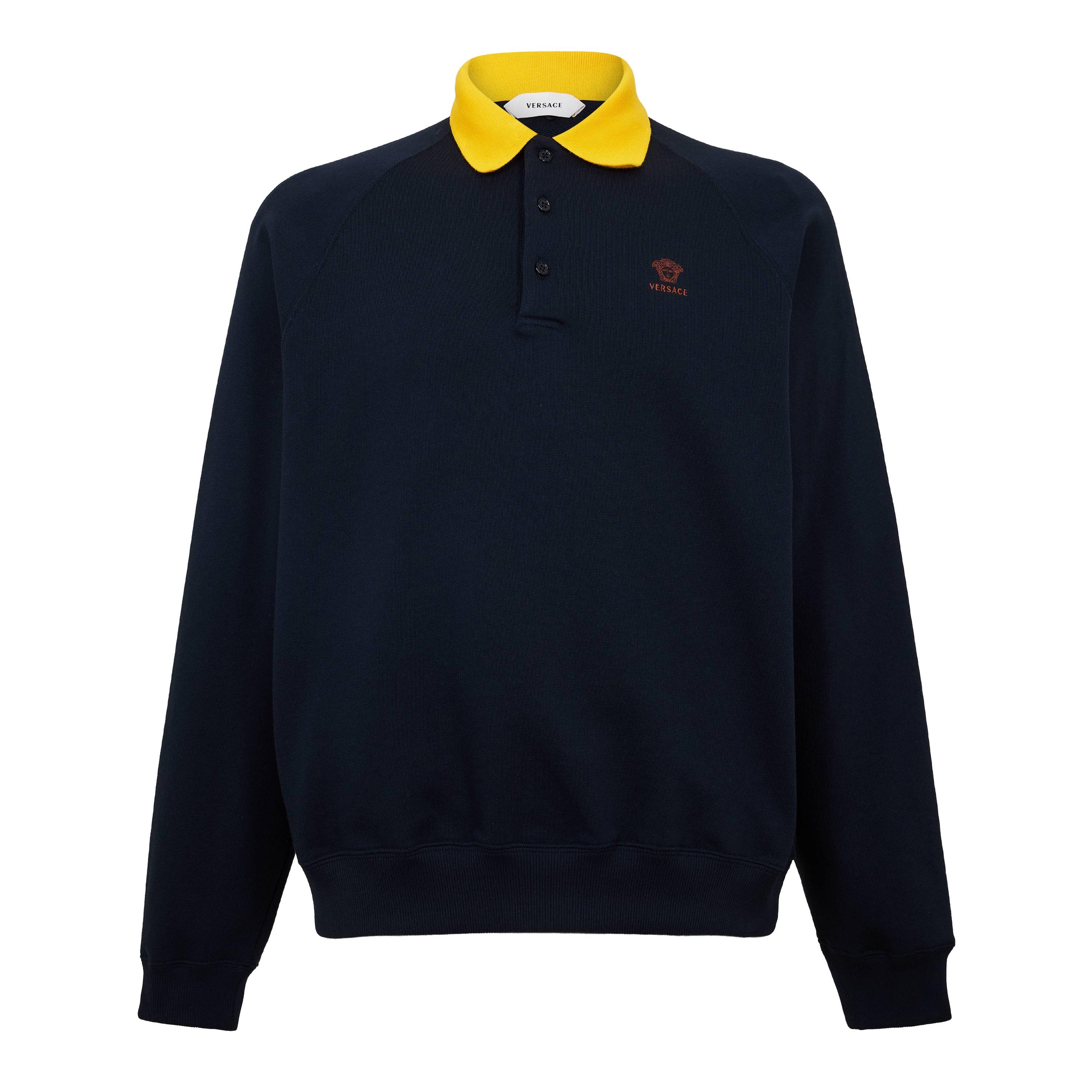 Versace Men's Long Sleeve Polo Shirt - Navy - L