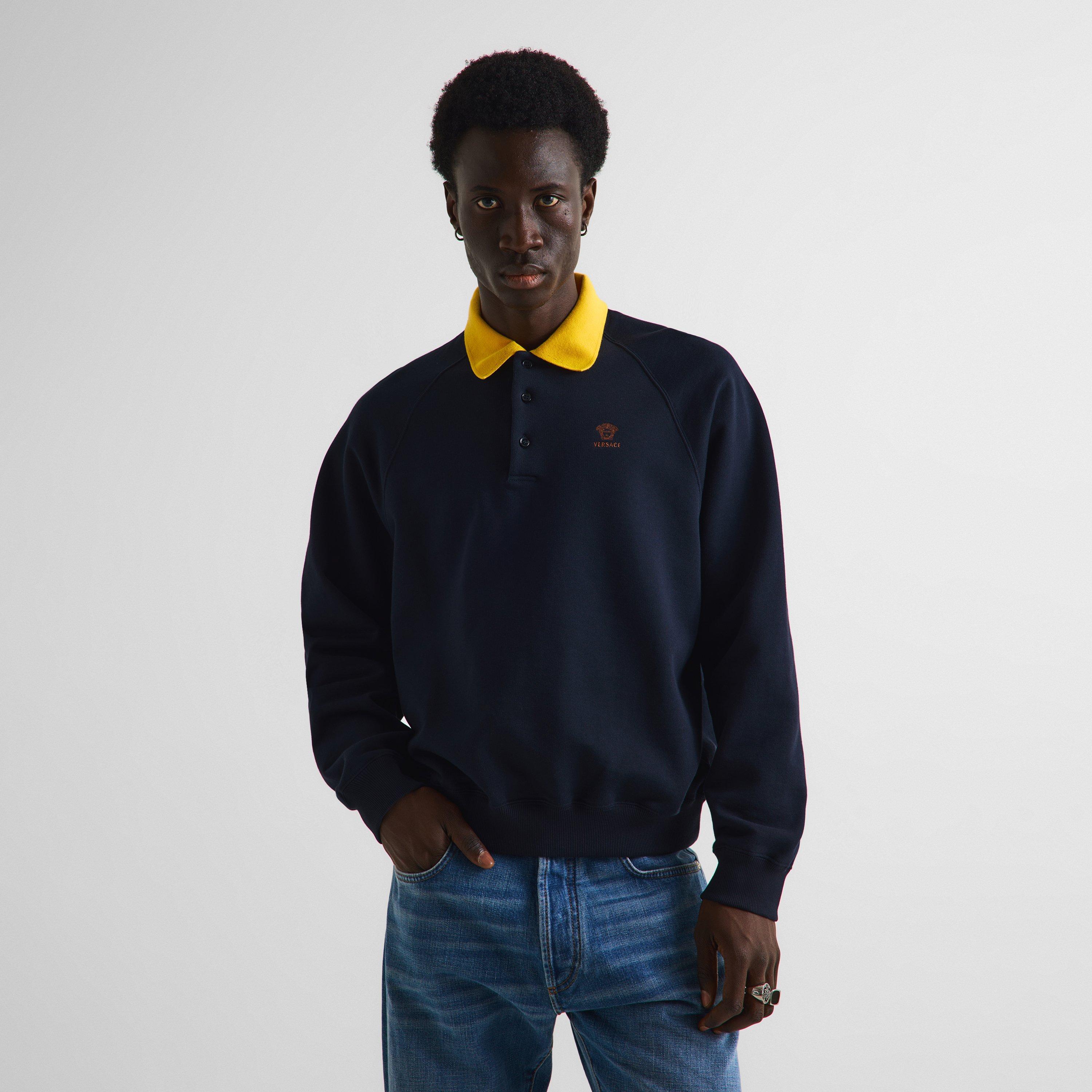 Navy - Versace - Men's Long Sleeve Polo Shirt - 3