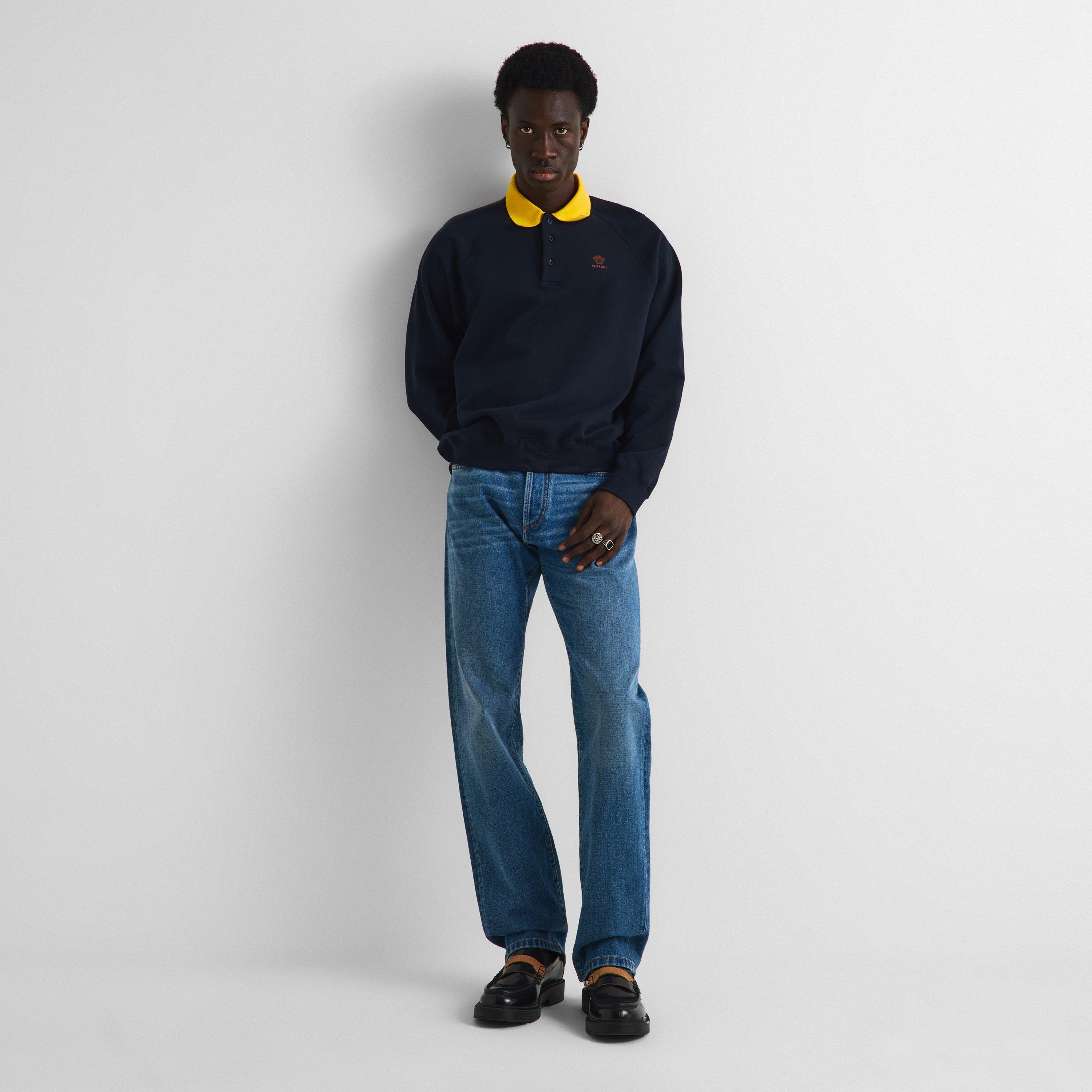Navy - Versace - Men's Long Sleeve Polo Shirt - 6