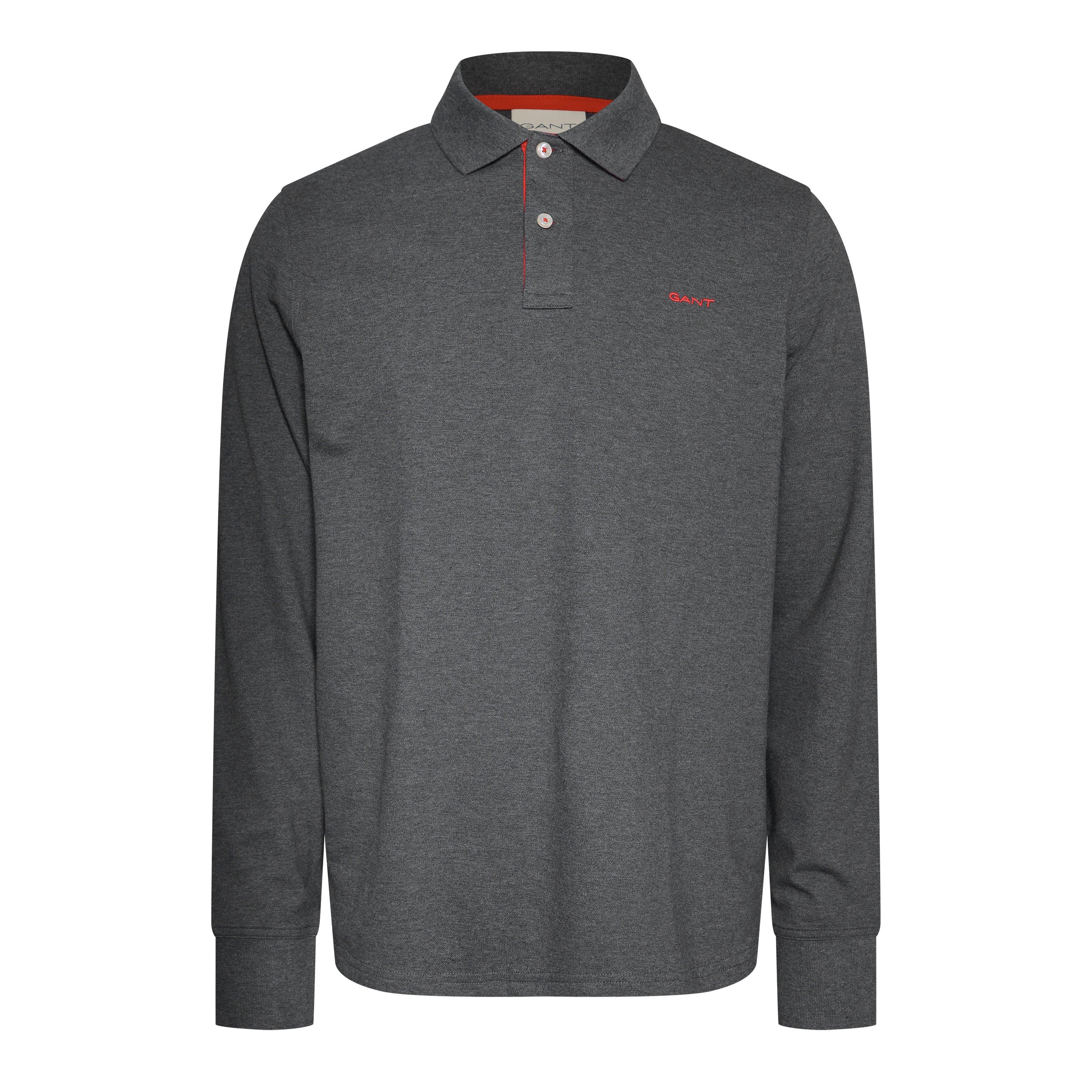 Gant Men's Contrast Pique Long Sleeve Polo Shirt - Antracite - XL