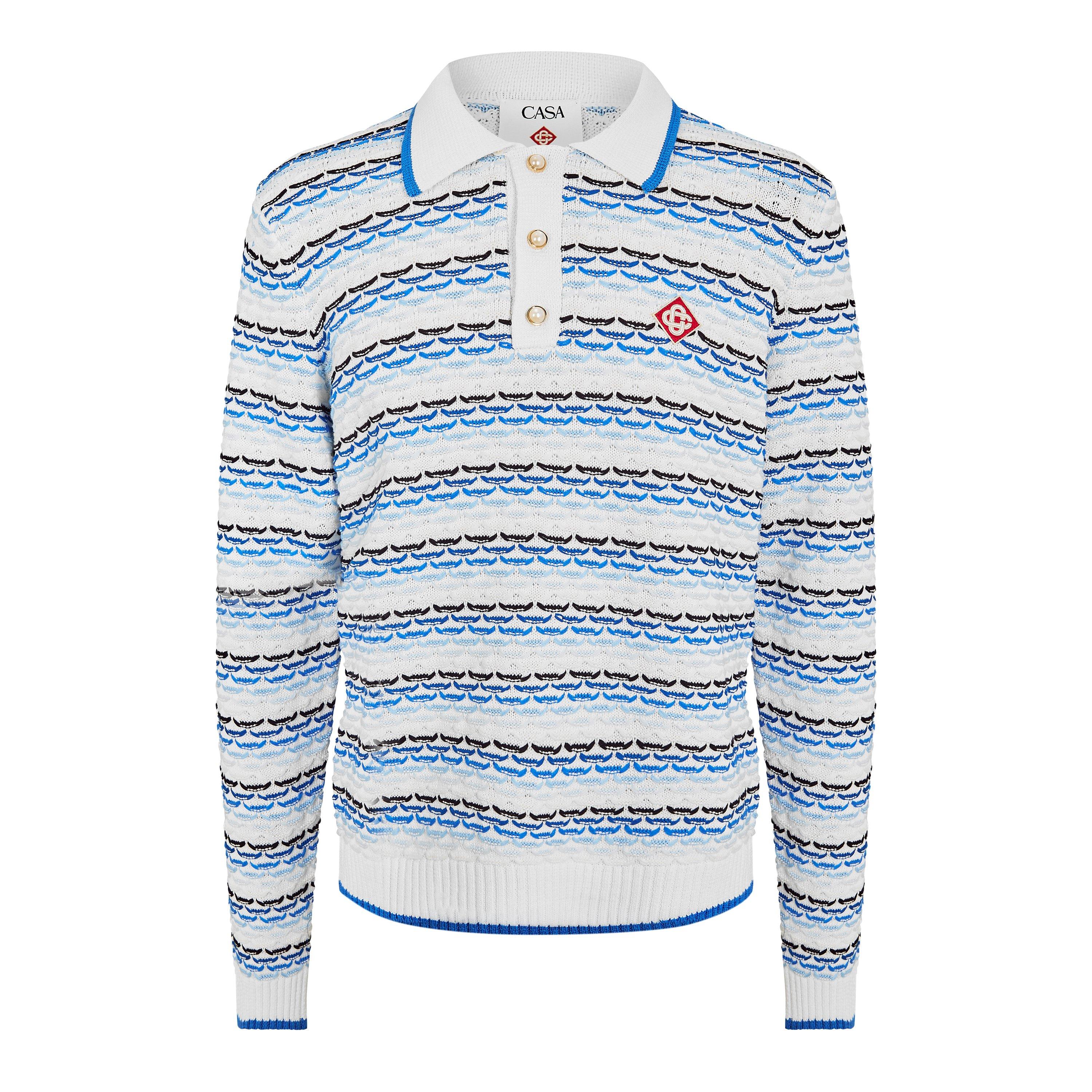 Casablanca Men's Long Sleeve Polo Shirt - Blue - Medium