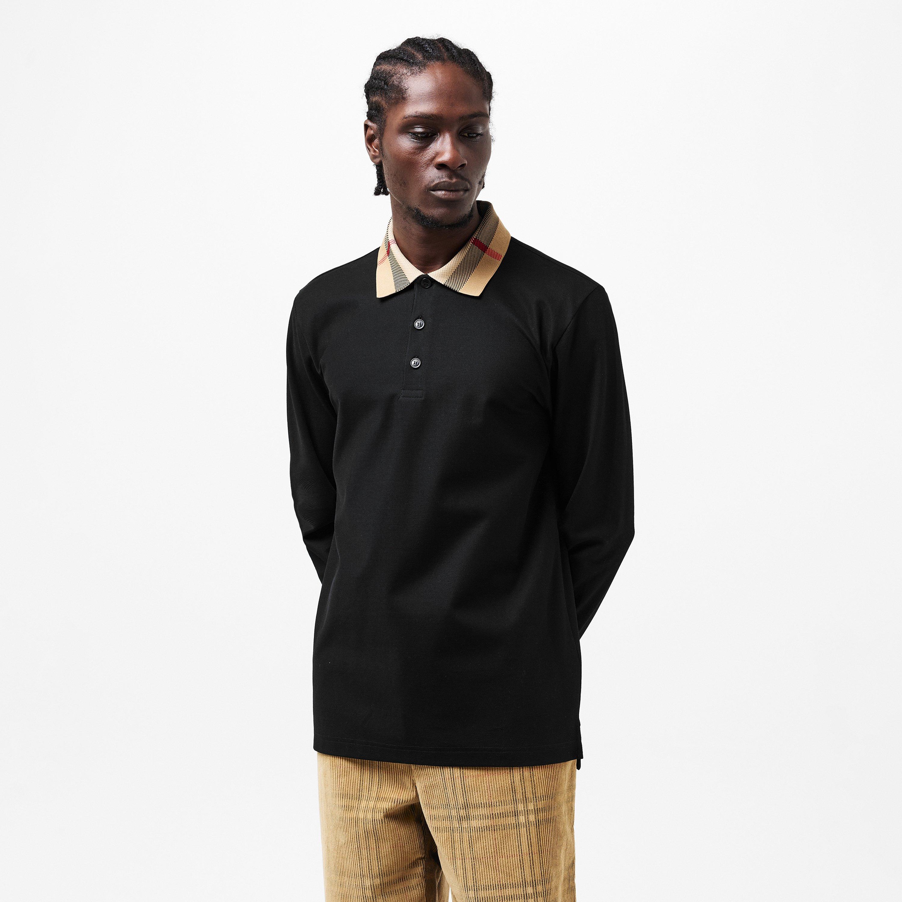 Black - Burberry - Men's Long-Sleeve Polo - 3