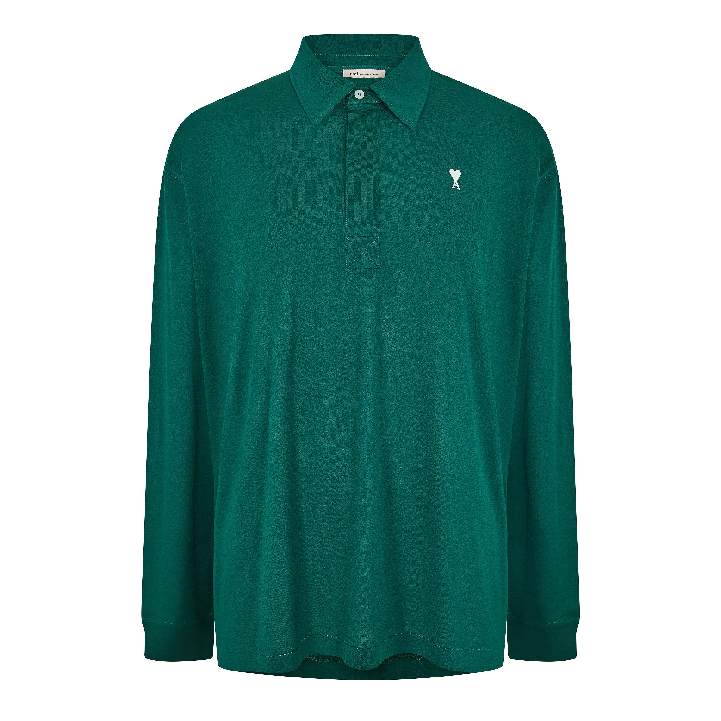 Ami Paris Men's Long Sleeve Polo Shirt - Dark Green - Medium