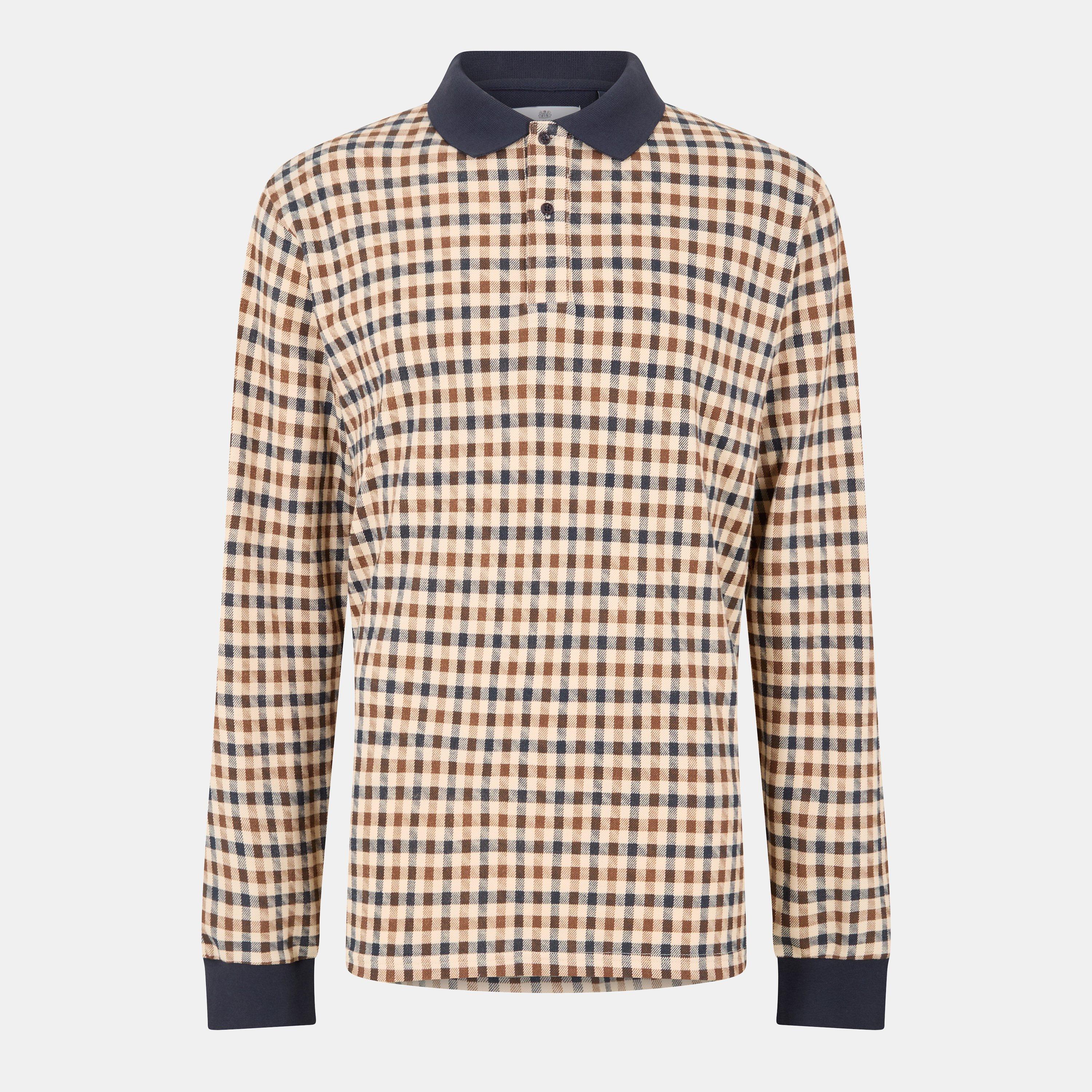 Check - Aquascutum - Men's Check Long Sleeve Polo Shirt - 1