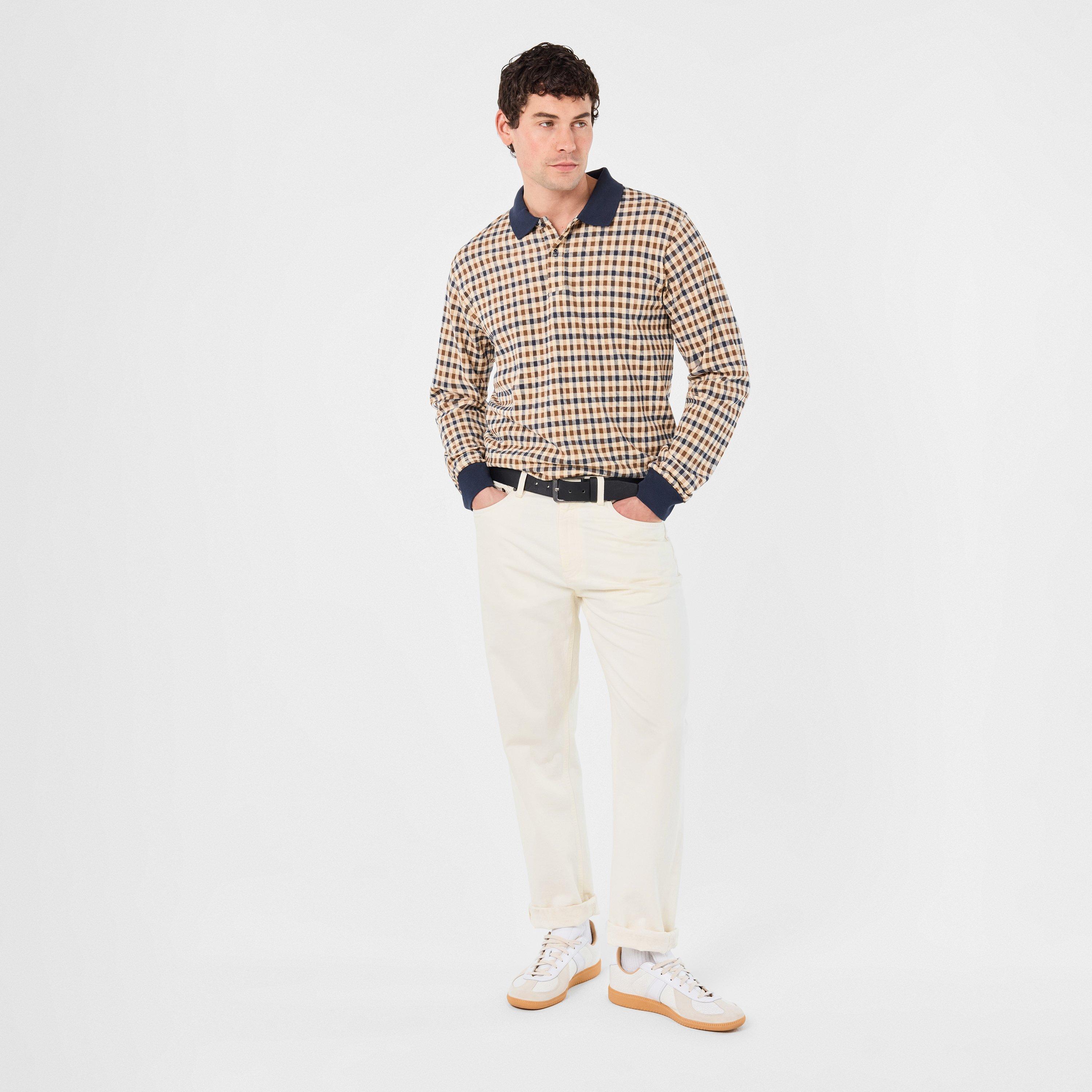 Check - Aquascutum - Men's AquAct Check Long-Sleeve Polo Shirt - 6