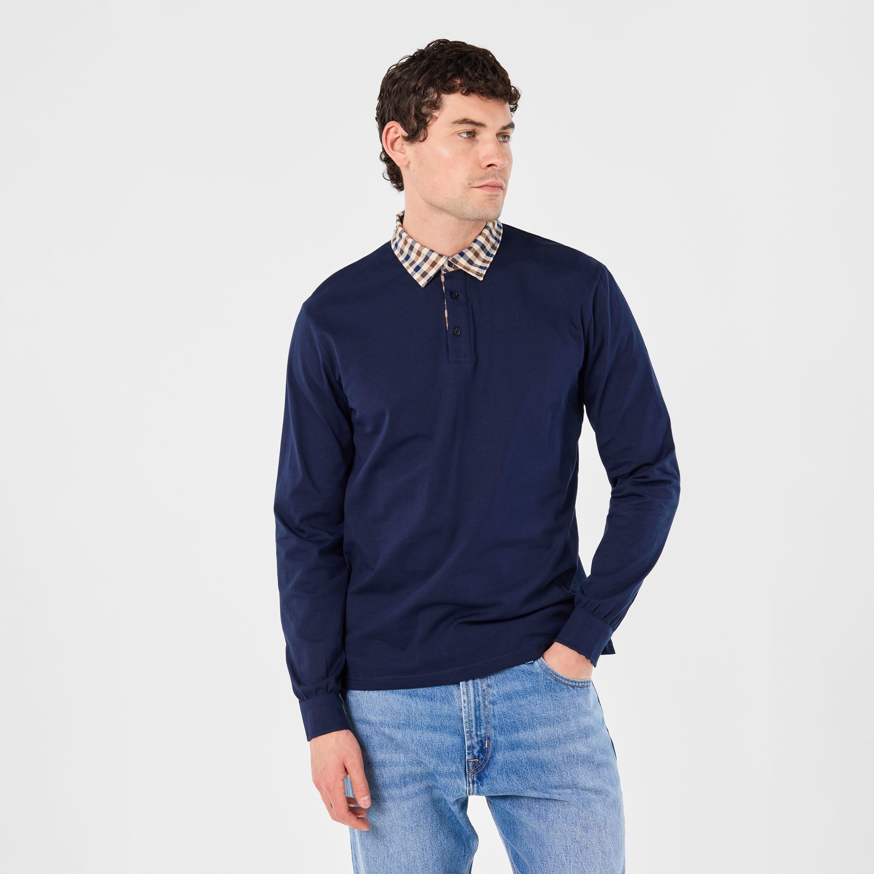 Check - Aquascutum - Men's AquAct Long-Sleeve Polo Shirt - 3