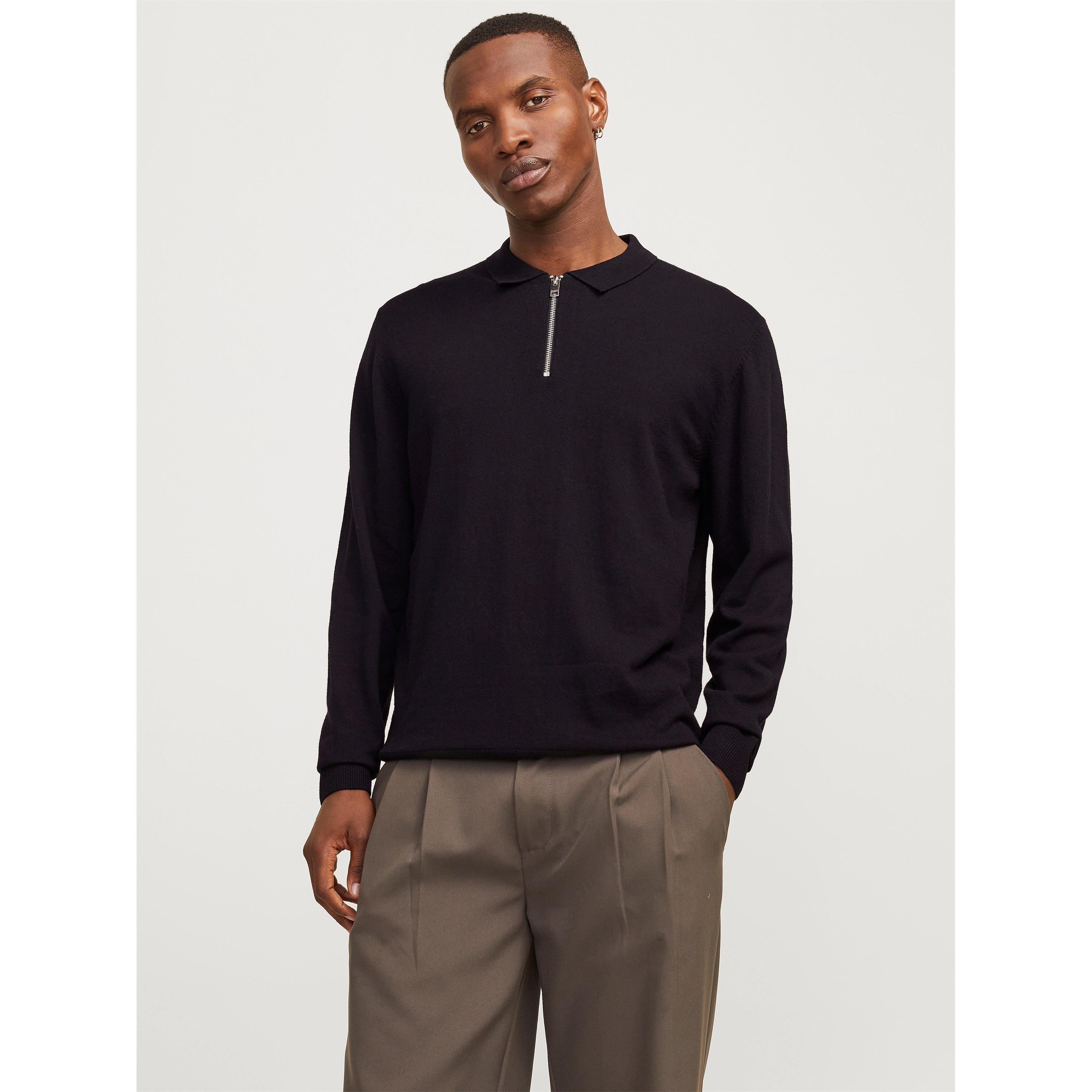 Black - Jack and Jones - Emil Half Zip Knitted Polo Mens - 1