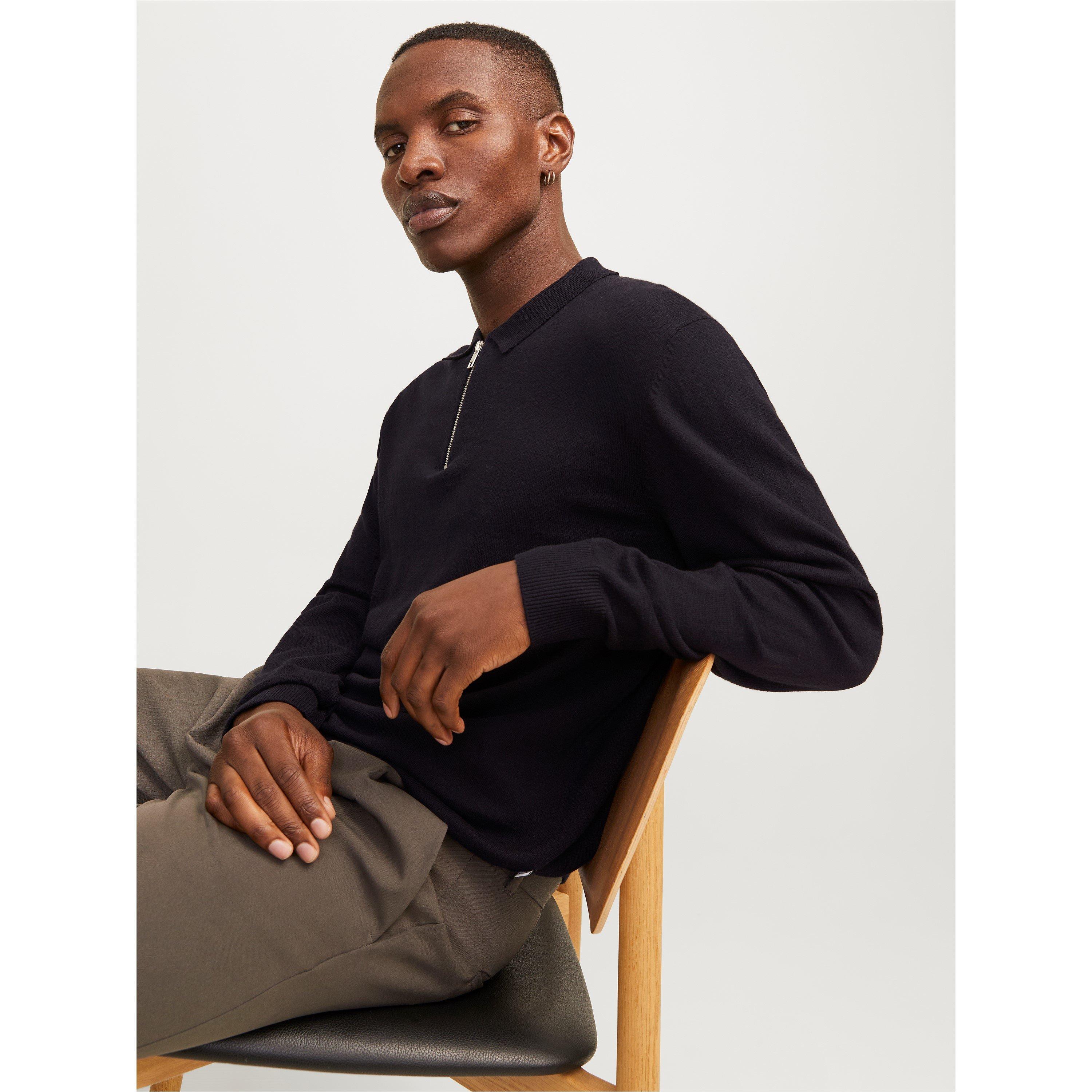 Black - Jack and Jones - Emil Half Zip Knitted Polo Mens - 4